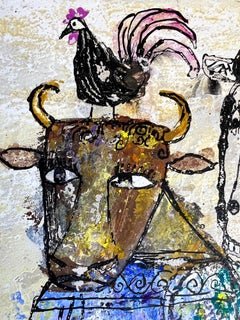 Bulldog Barks at Bull, Chicken, Goat, Horse and Donkey, Naive art