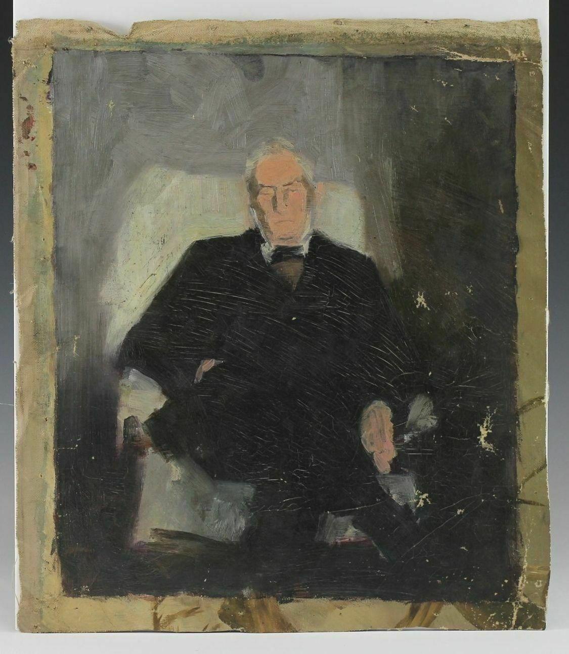 Alice Righter Edmiston Oil on Canvas Portrait Seated Man

Portrait of seated man in black suit, unsigned.

Additional Information:
Painting Surface: Canvas 
Features: Signed
Region of Origin: United States 
Size Type/Largest Dimension: Small