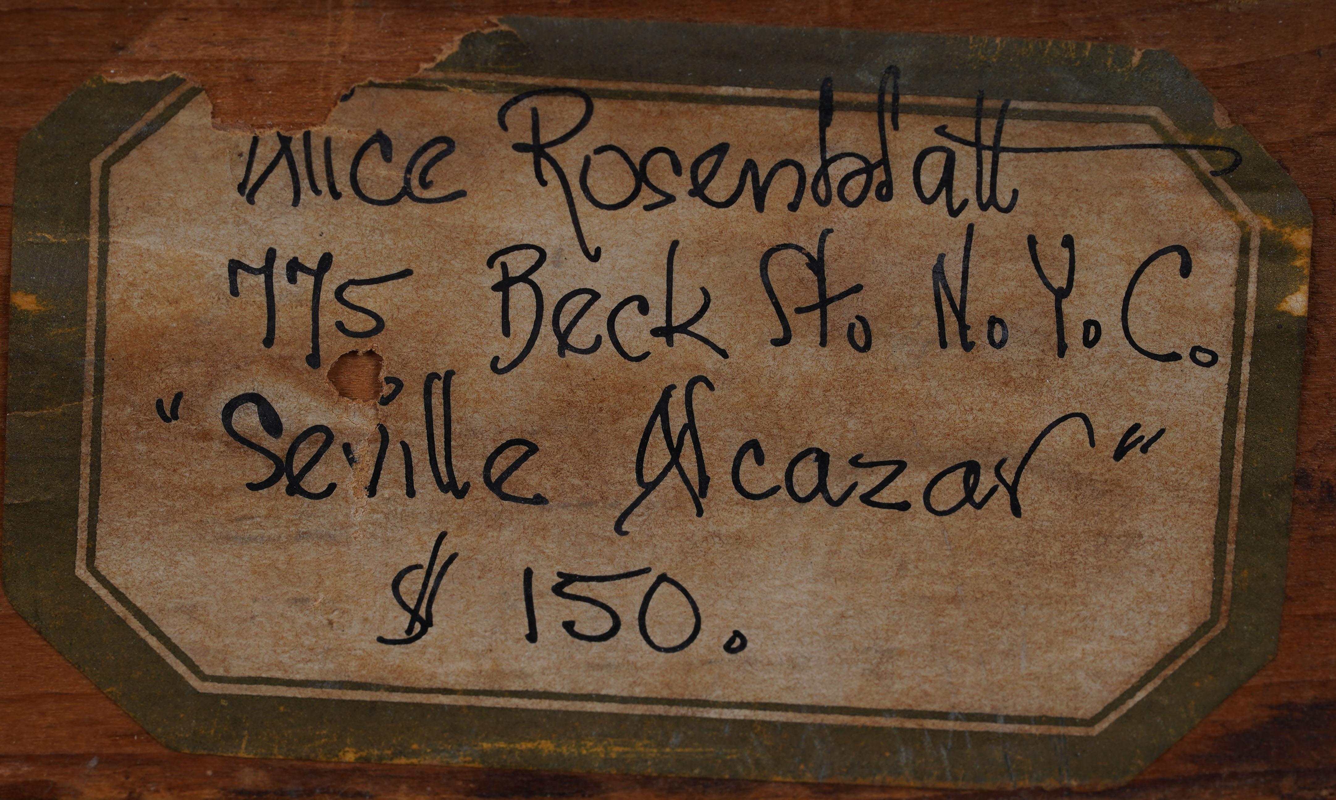 Alcazar de Séville Peinture à l'huile impressionniste ancienne, scène de jardin fleuri, encadrée en vente 4