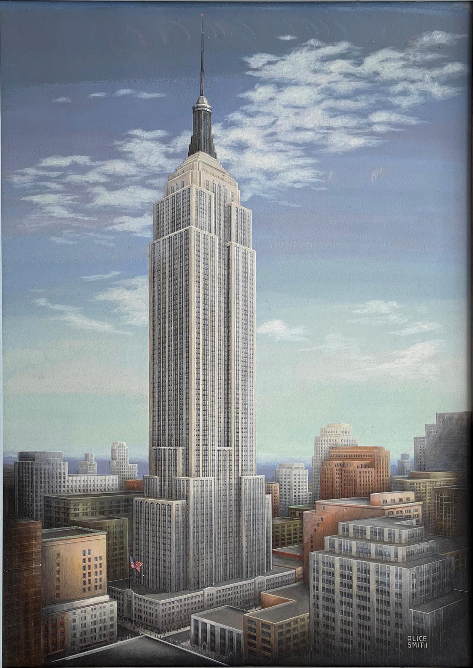 Alice Smith Abstract Painting – Empire State Building Künstler der Jahrhundertmitte malt alle 102 Stockwerke  - Architektur 
