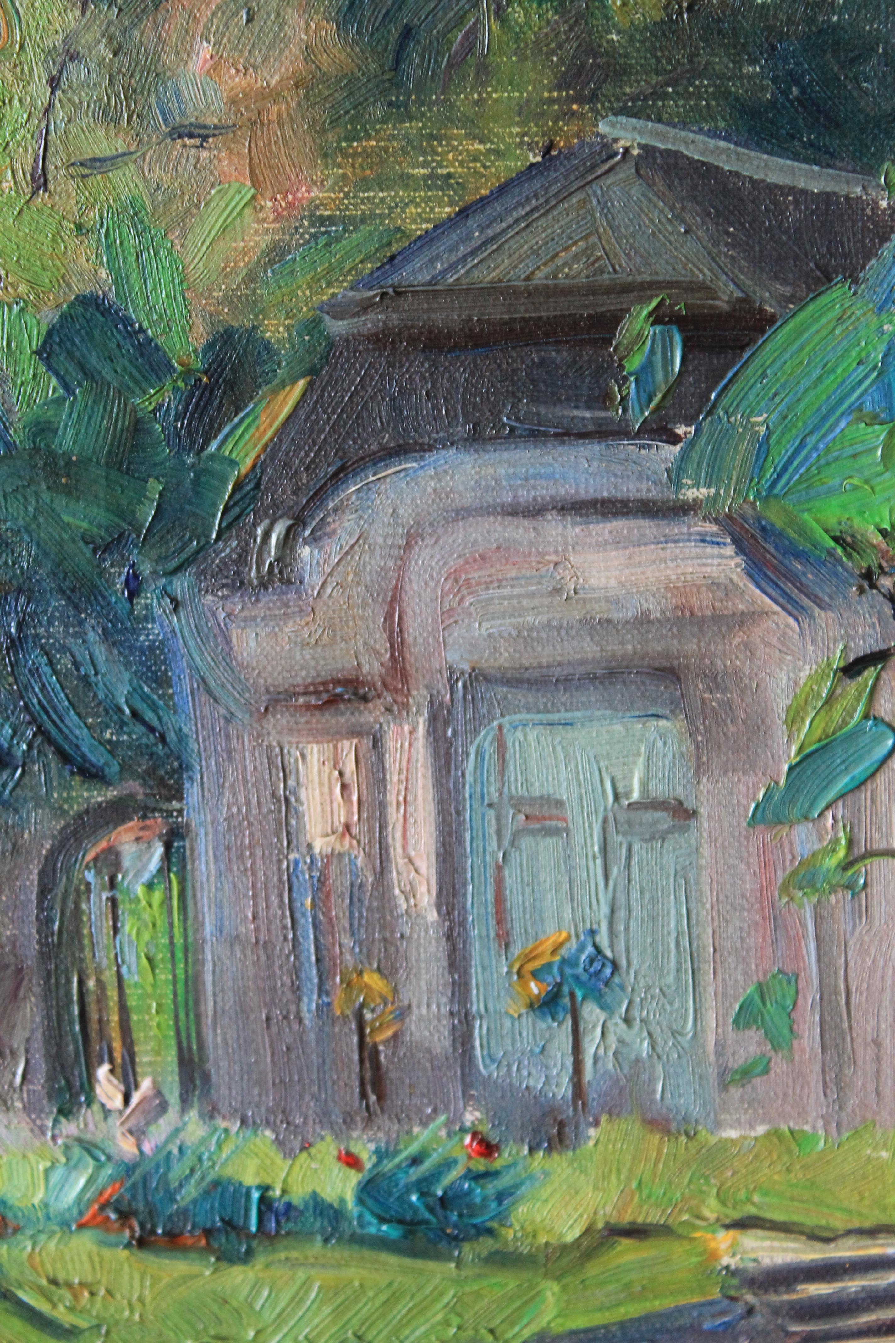 Pintura al Óleo Paisaje Antiguo de Alice Sommer, Pintura al Óleo Art Decó 1