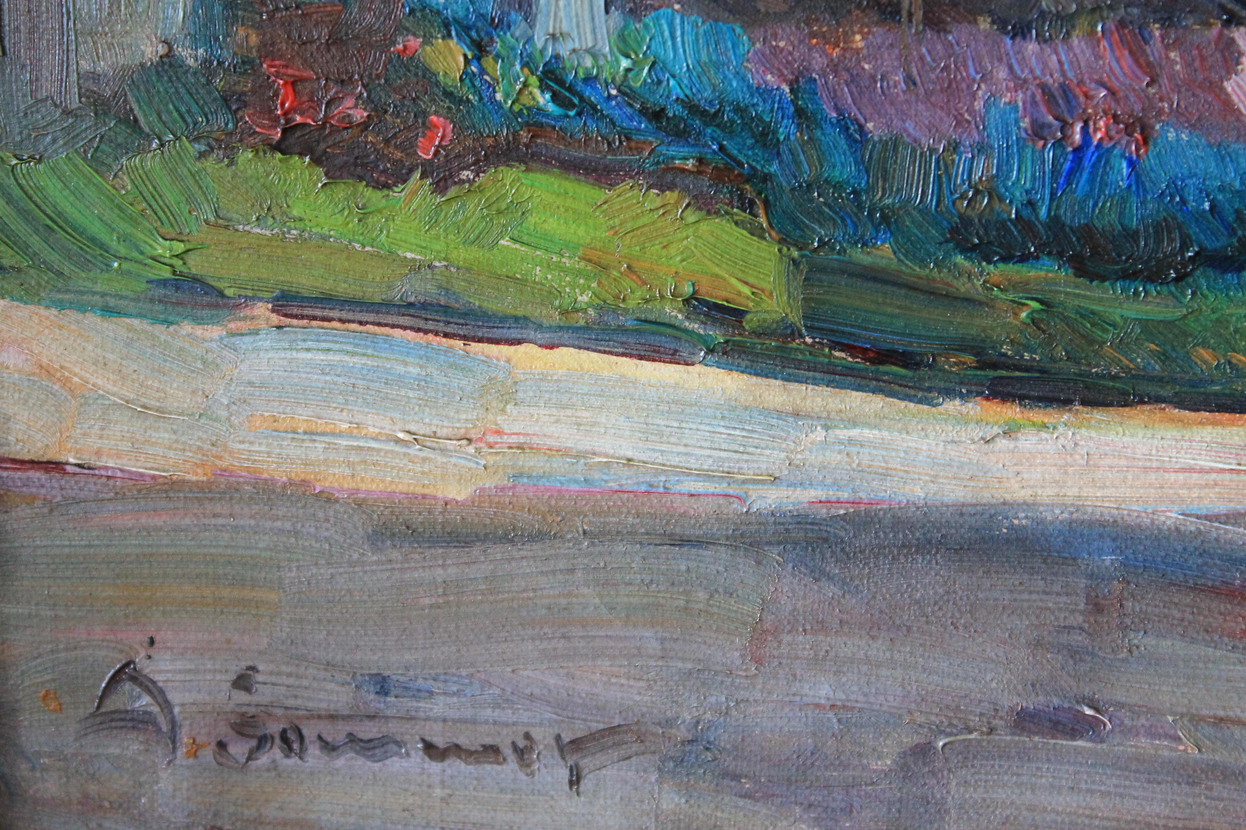 Pintura al Óleo Paisaje Antiguo de Alice Sommer, Pintura al Óleo Art Decó 2