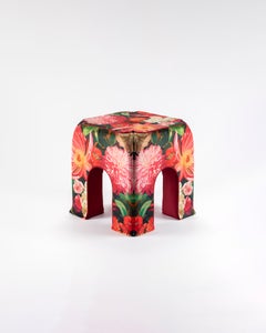 Alice Stool in Printed Velvet with Floral Pattern
