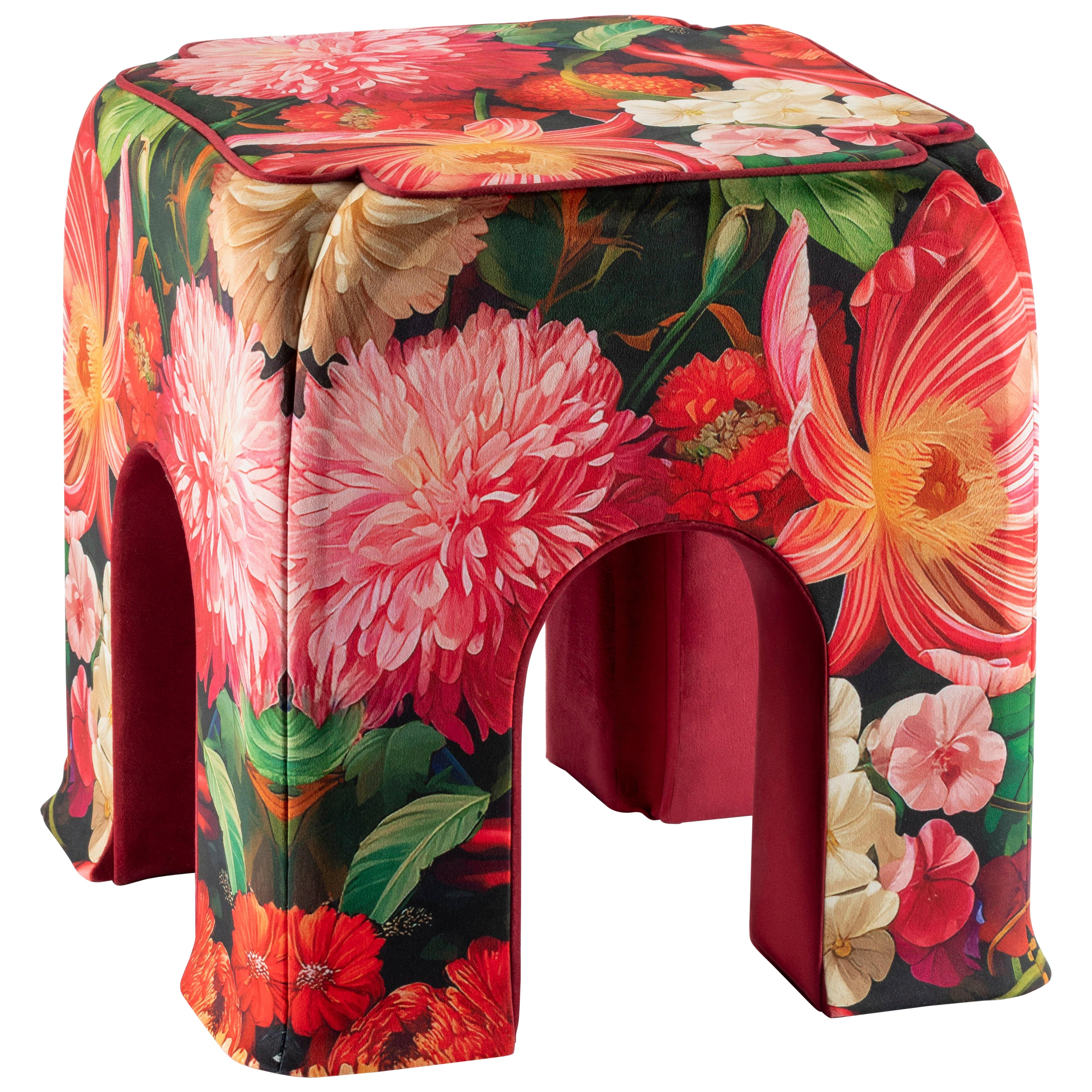 Tabouret Alice en velours imprimé avec motif floral en vente