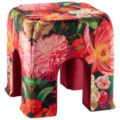 Alice Stool in Printed Velvet with Floral Pattern