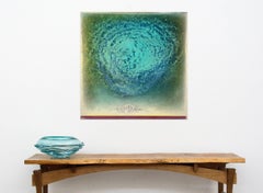 Elemental A - vivid, blue, green, iridescent abstract, acrylic on canvas