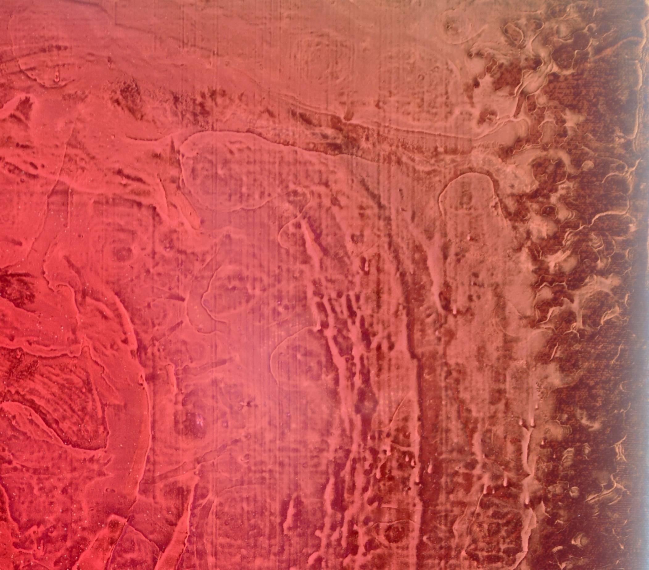 B - lebhaft, rot, blau, schillernd abstrakt, Acryl auf Leinwand (Pink), Abstract Painting, von Alice Teichert