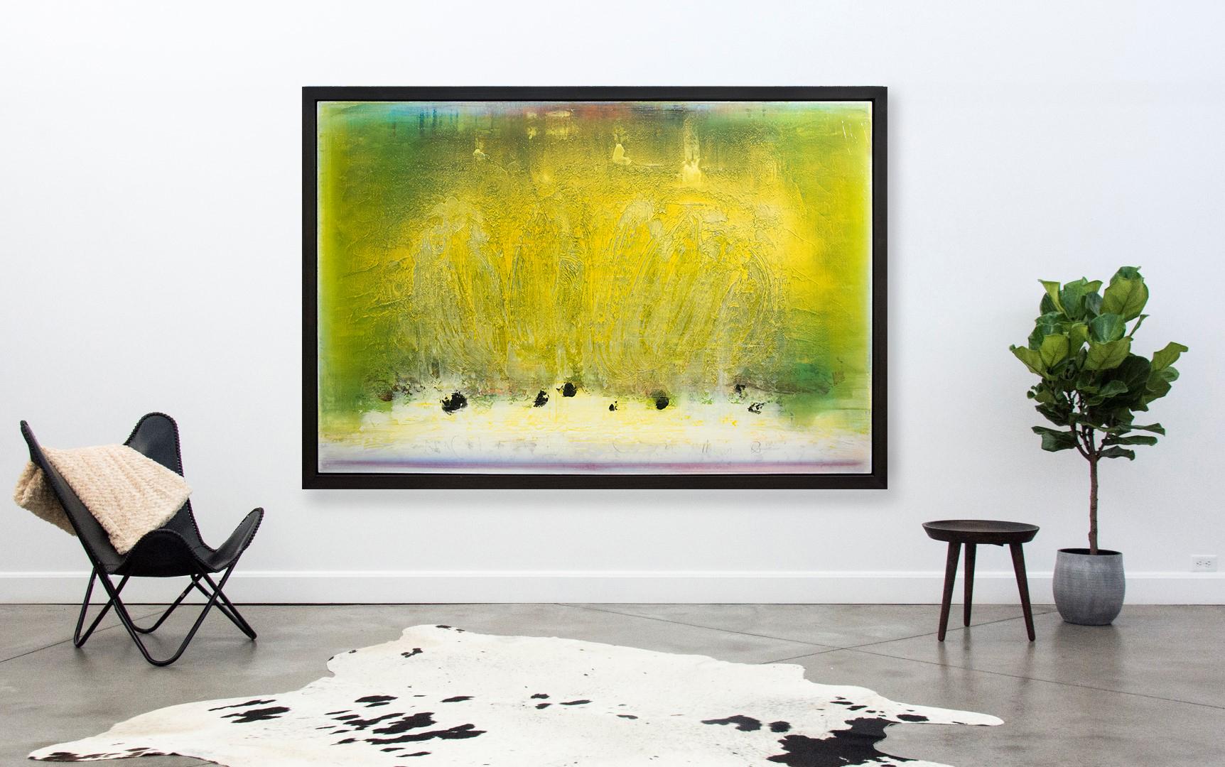 Summer Works - warm, bright, yellow, gestural abstract, acrylic on canvas - Brown Abstract Painting by Alice Teichert