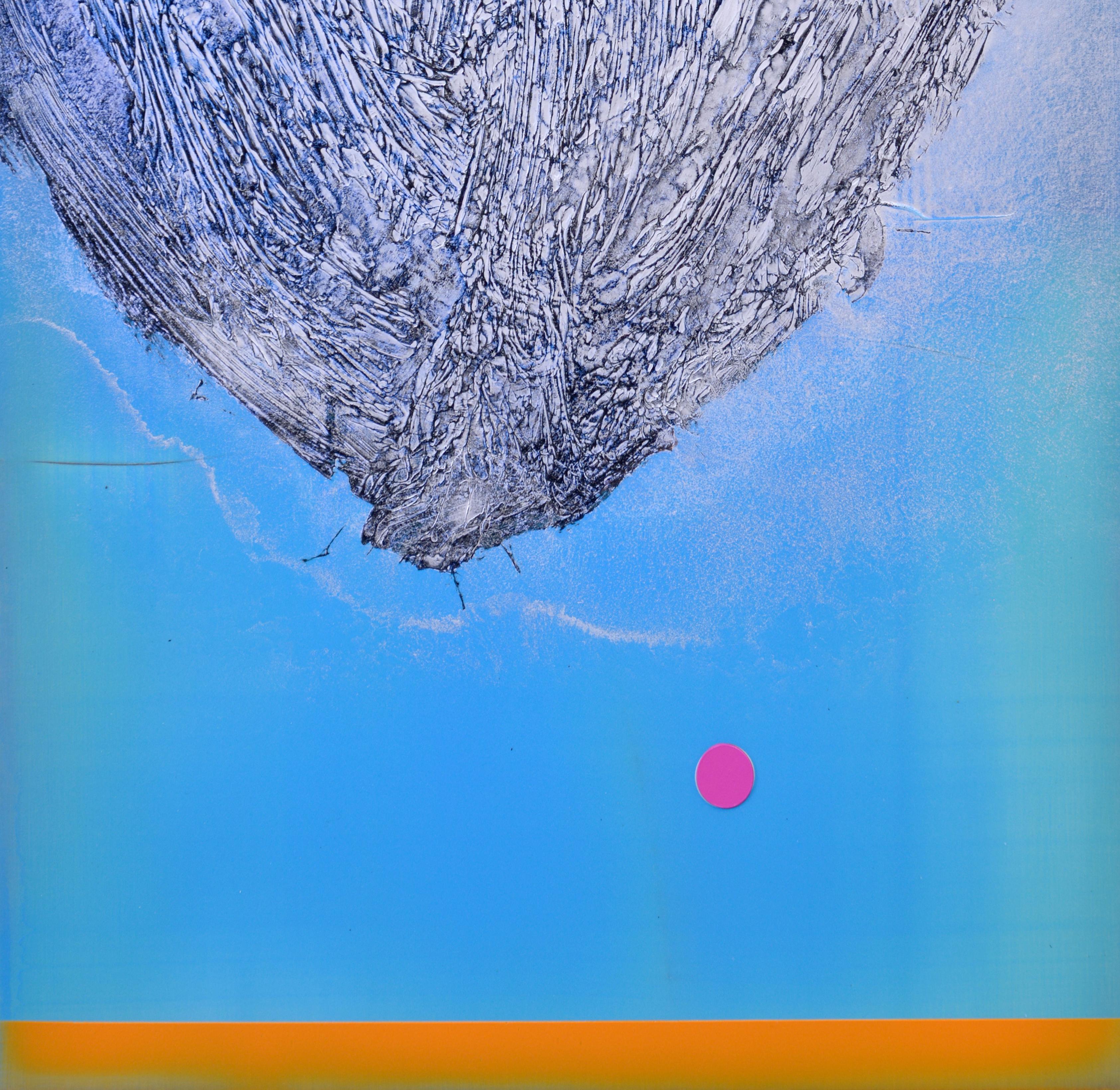 Becoming 2 – üppige blaue und silberne vertikale Abstraktion einer Galaxis in Formation – Painting von Alice Teichert