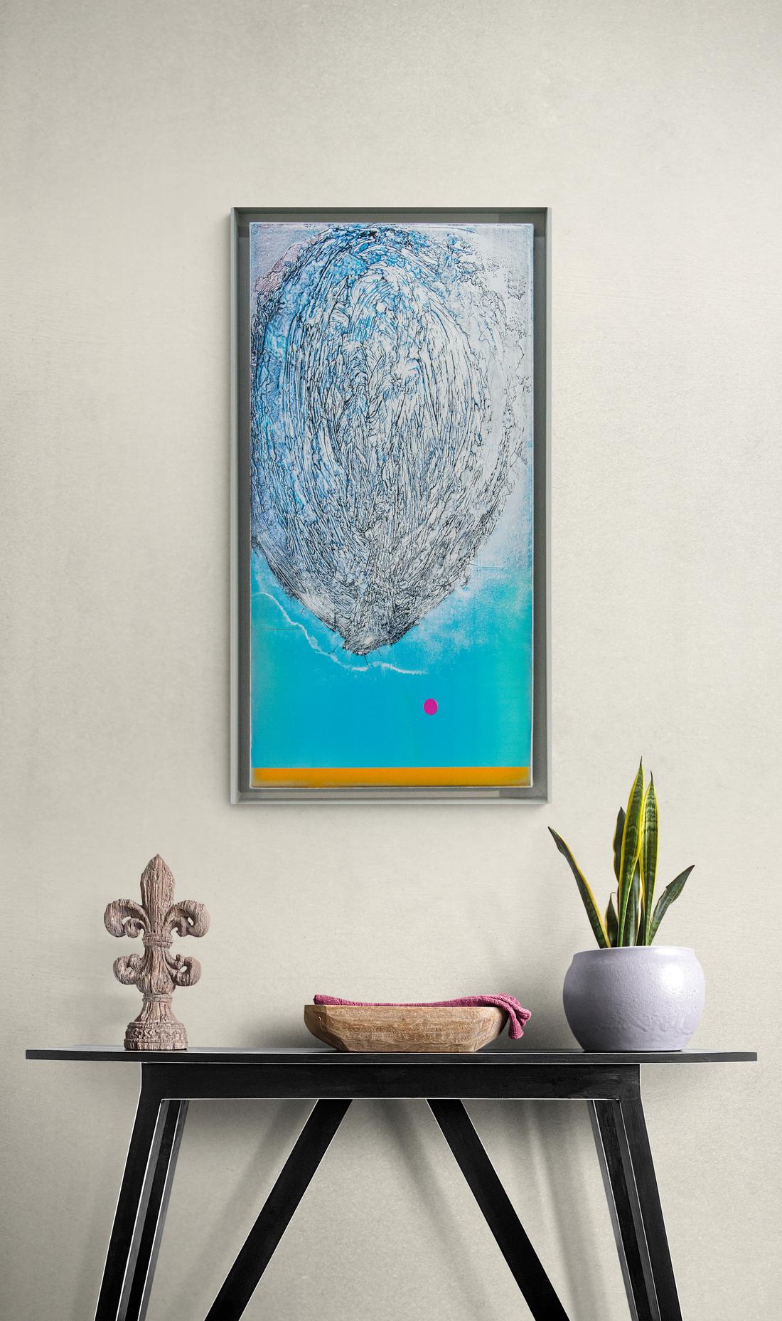 Becoming 2 - abstraction verticale bleu vif et argentée d'une galaxie en formation en vente 2