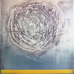 Helio - blu, argento, viola, giallo, astratto gestuale, acrilico su tela