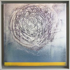 Helio - bleu, argent, violet, jaune, abstrait gestuel, acrylique sur toile