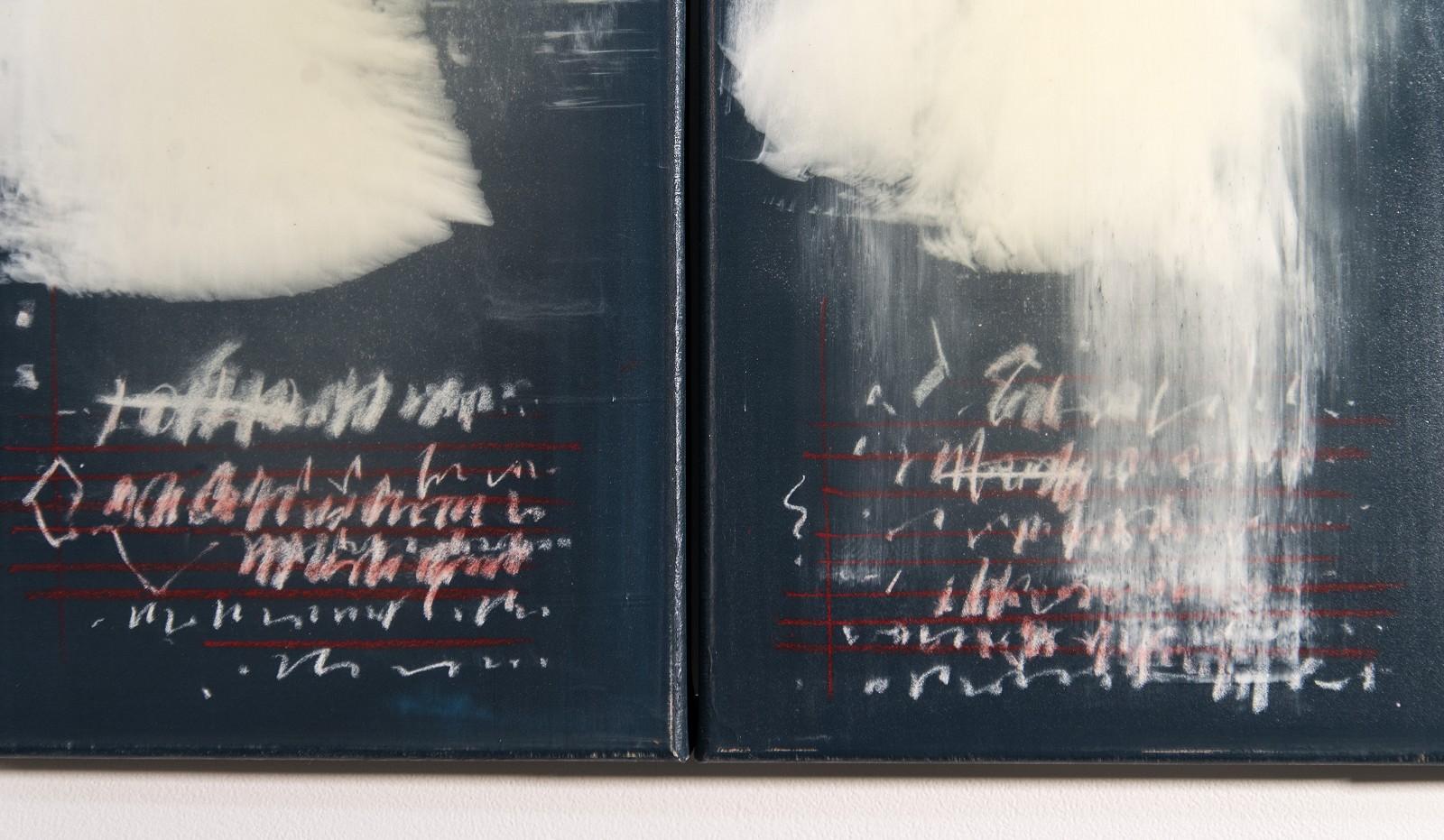 Zunächst Trio - schwarz, weiß, rot, lyrisch, abstrakt, Triptychon Acryl auf Tafel (Zeitgenössisch), Painting, von Alice Teichert