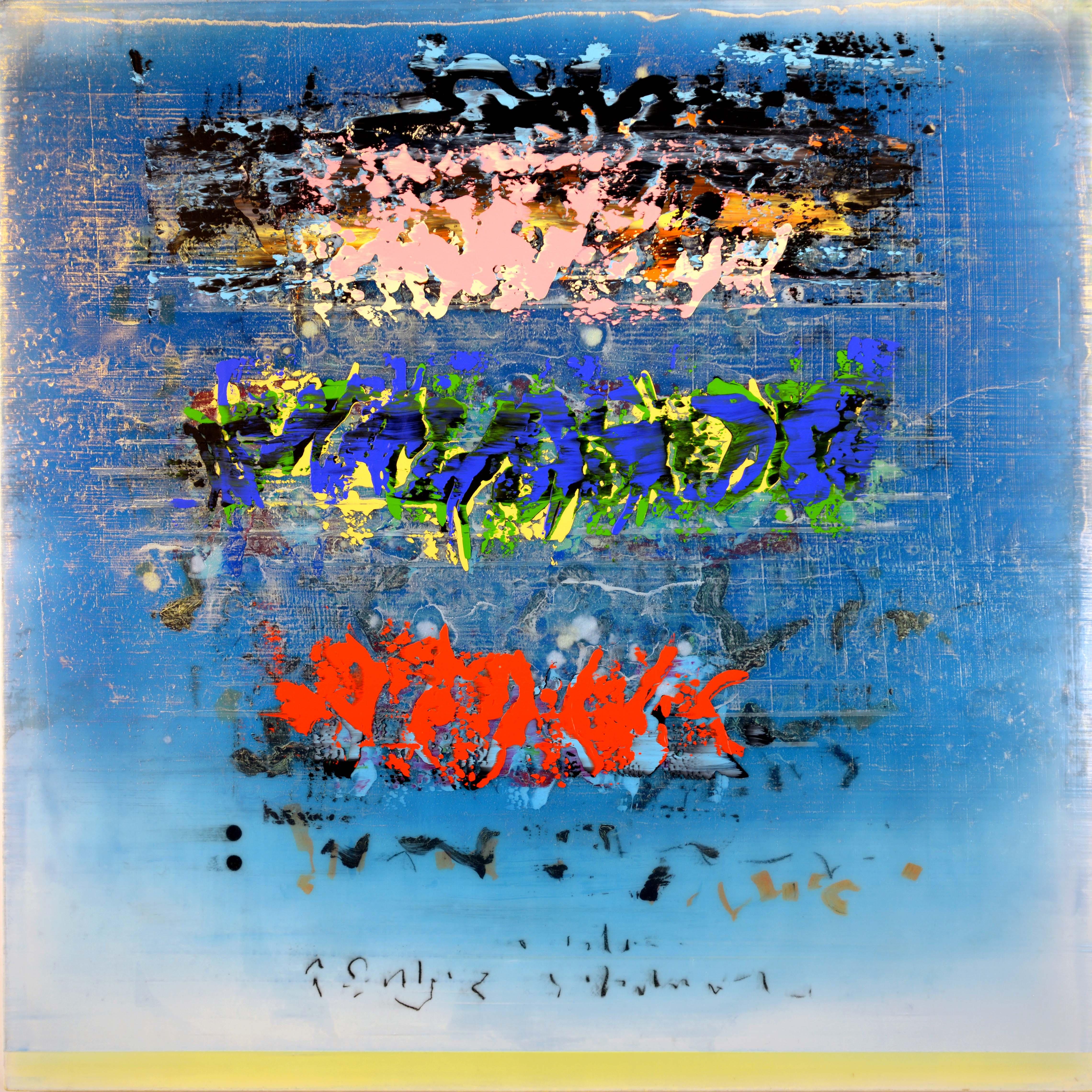 Screening – farbenfrohes, lyrisches, gestisches abstraktes Gemälde, Acryl, Mischtechnik auf Leinwand – Painting von Alice Teichert