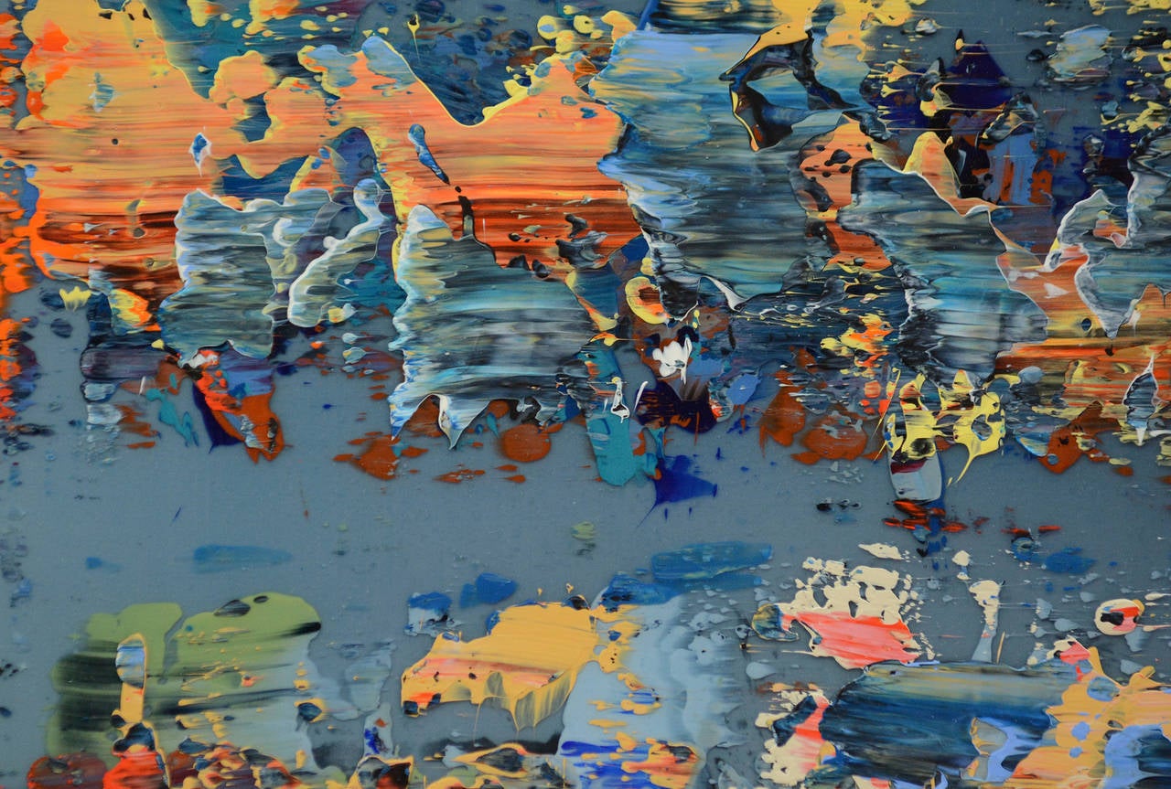 Tablet - vivid, colourful, blue, red, pink, orange, abstract triptych on panel 4