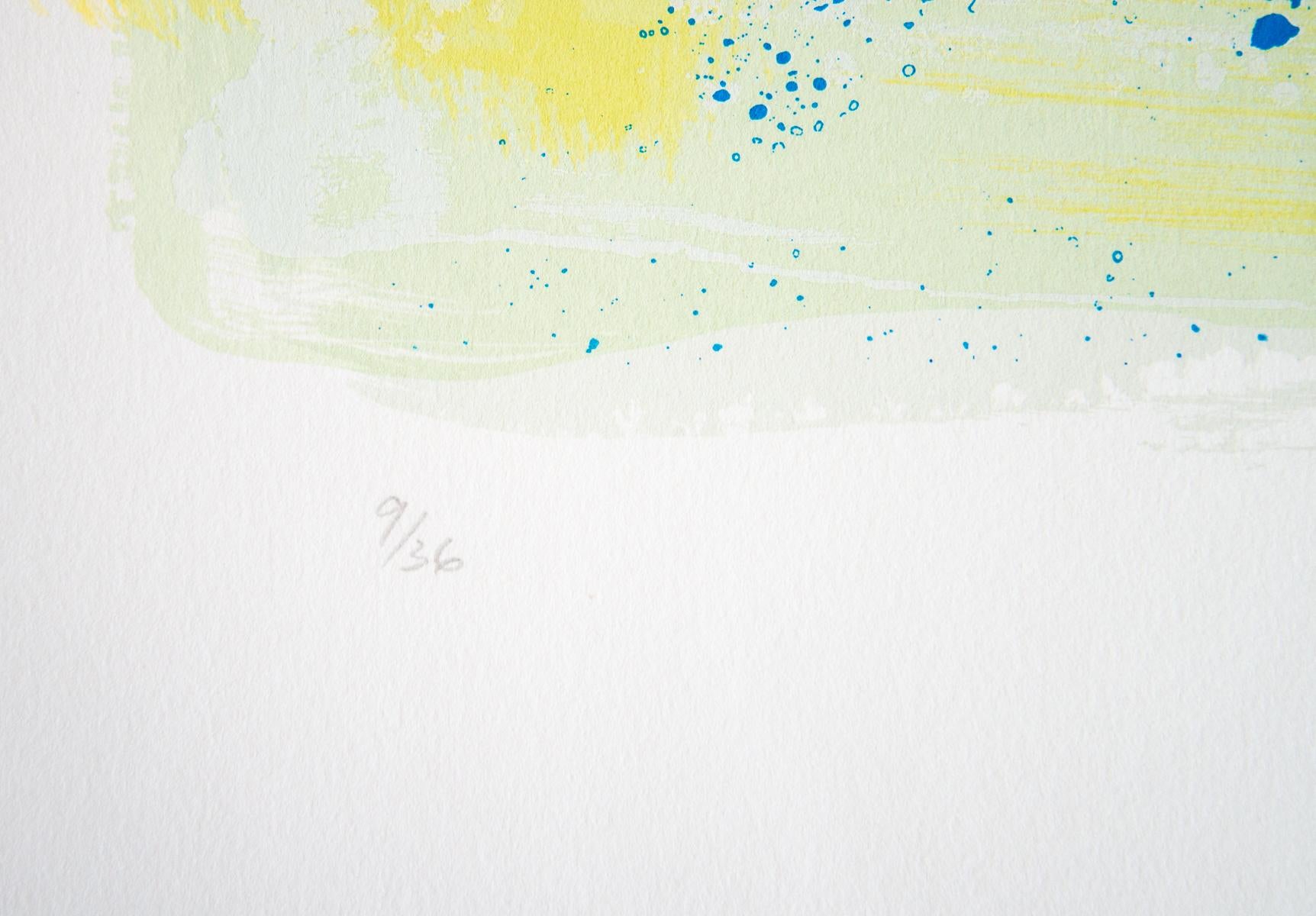 Text – Whistle 9/36 – farbenfrohe, kalligrafische Gesten, Serigrafie auf Papier im Angebot 1