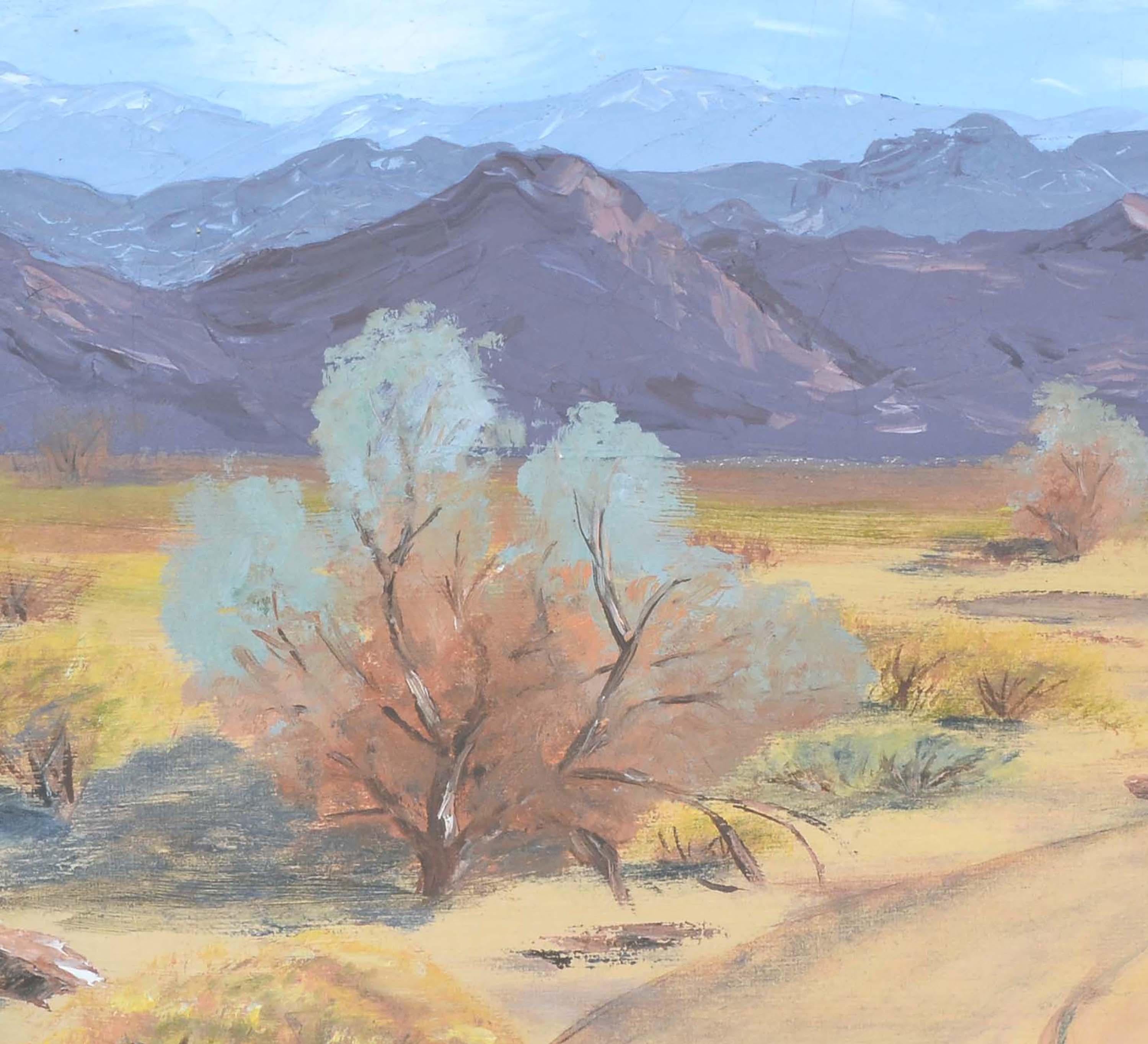 Palm Springs Landschaft, Original, Öl auf Leinwand, Mid-Century (Grau), Landscape Painting, von Alice V. Hussey Hayes