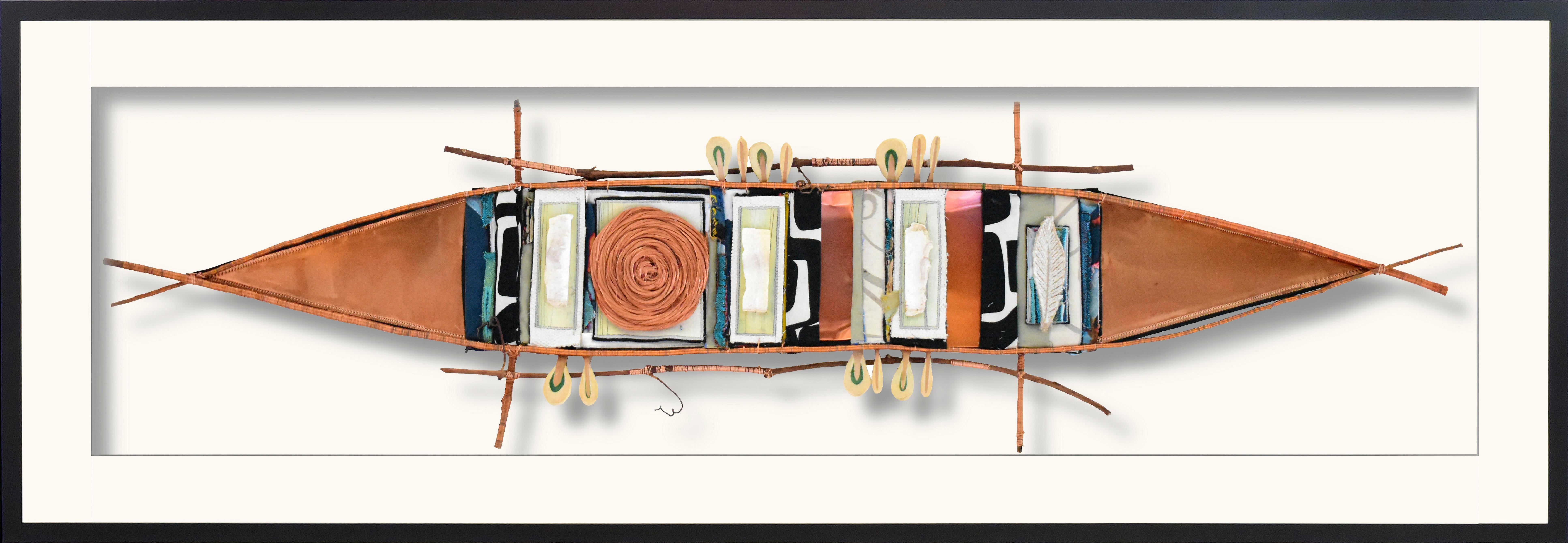 Forte I - escultura mural moderna, de latón, cobre, piedra y nailon, contemporánea