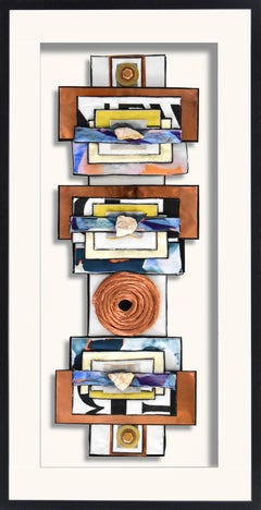 Stone Celebration - brass, copper, stone, nylon, contemporary wall sculpture
