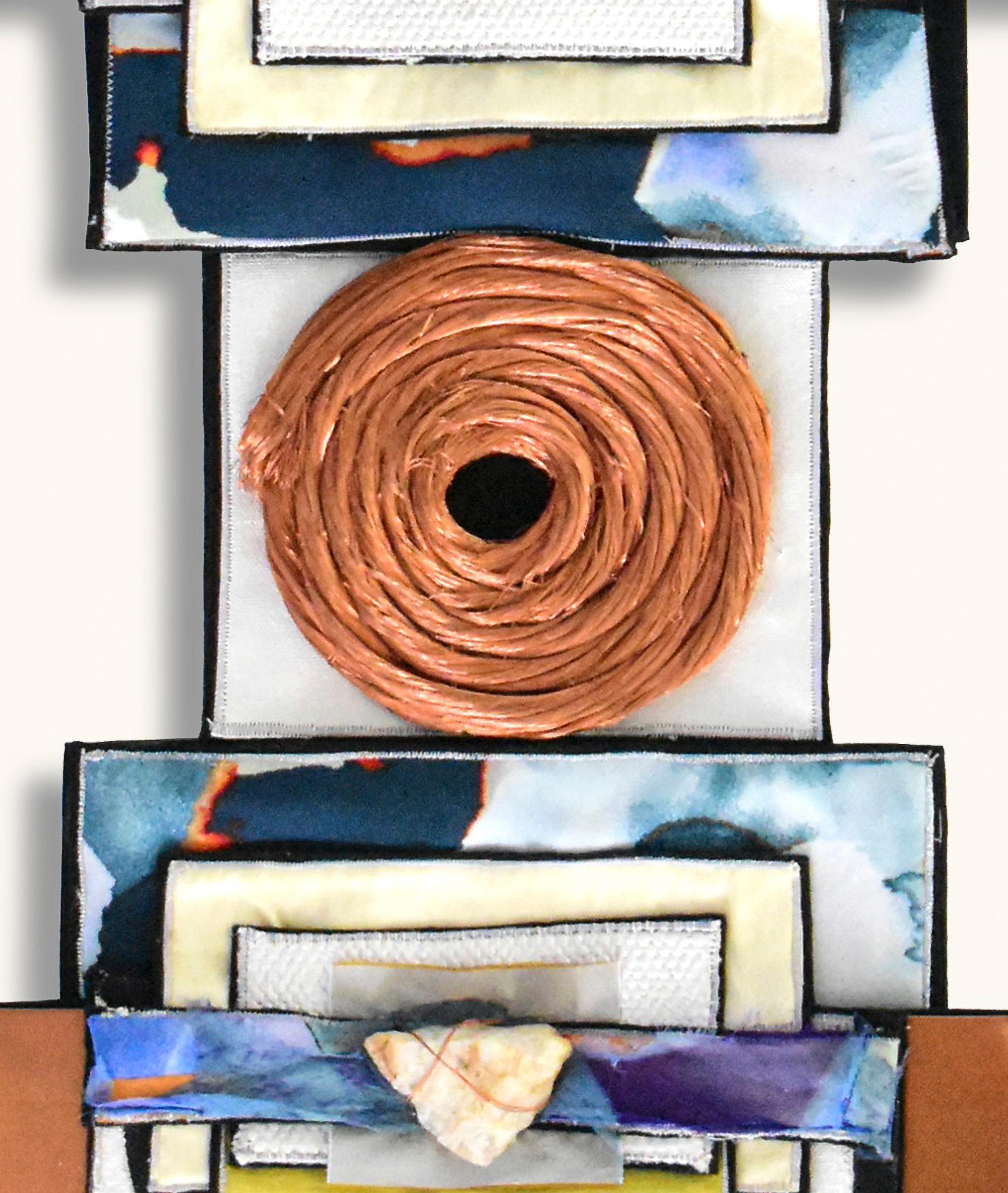 Stone Celebration - brass, copper, stone, nylon, contemporary wall sculpture - Contemporary Sculpture by Alice Vander Vennen