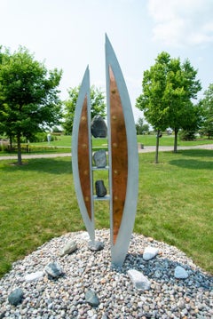 Flight - large, dynamic, abstract, steel, copper, stone, outdoor sculpture