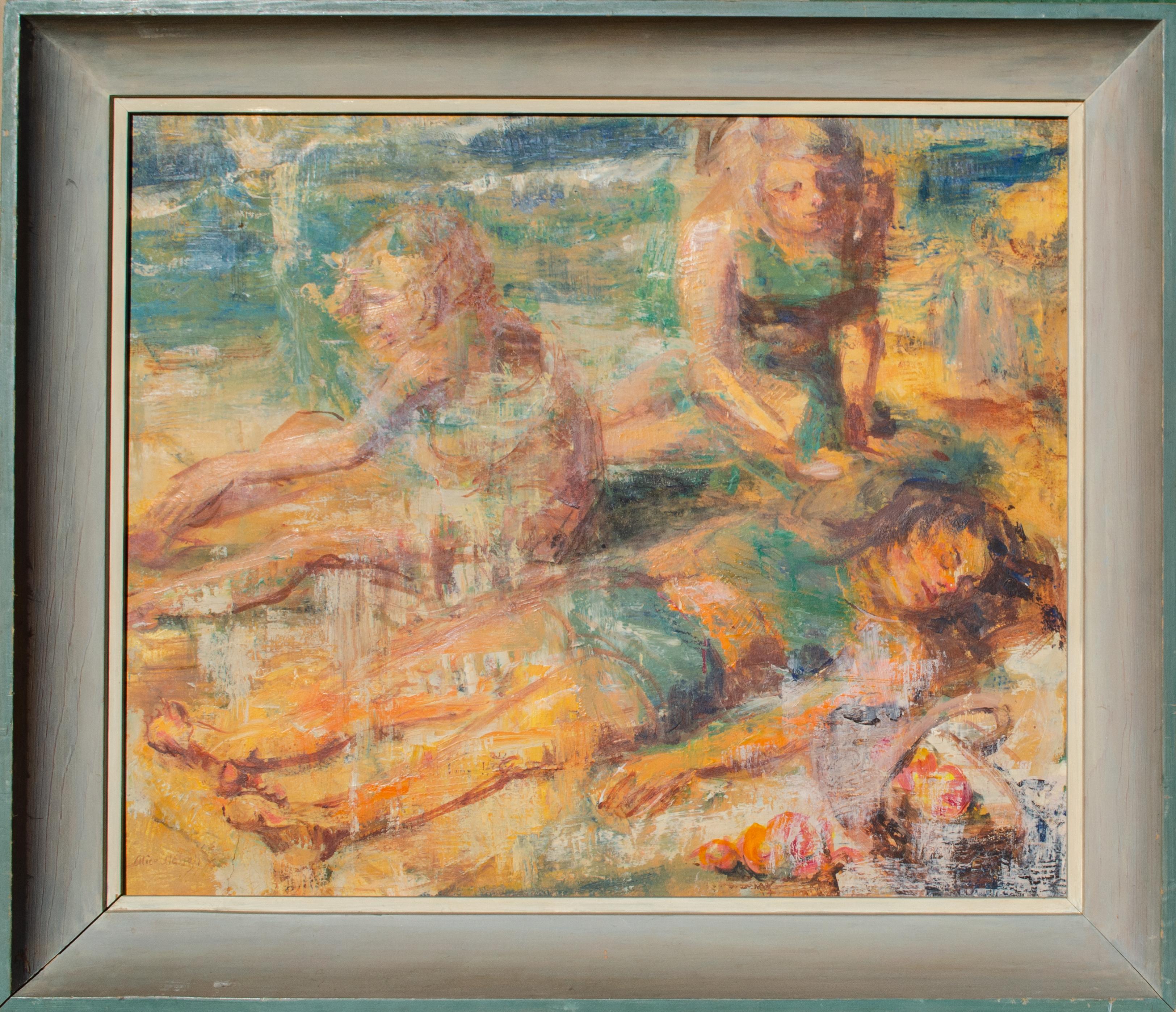 Retrato modernista de 3 niñas en una playa por Alice Waugh en venta 1