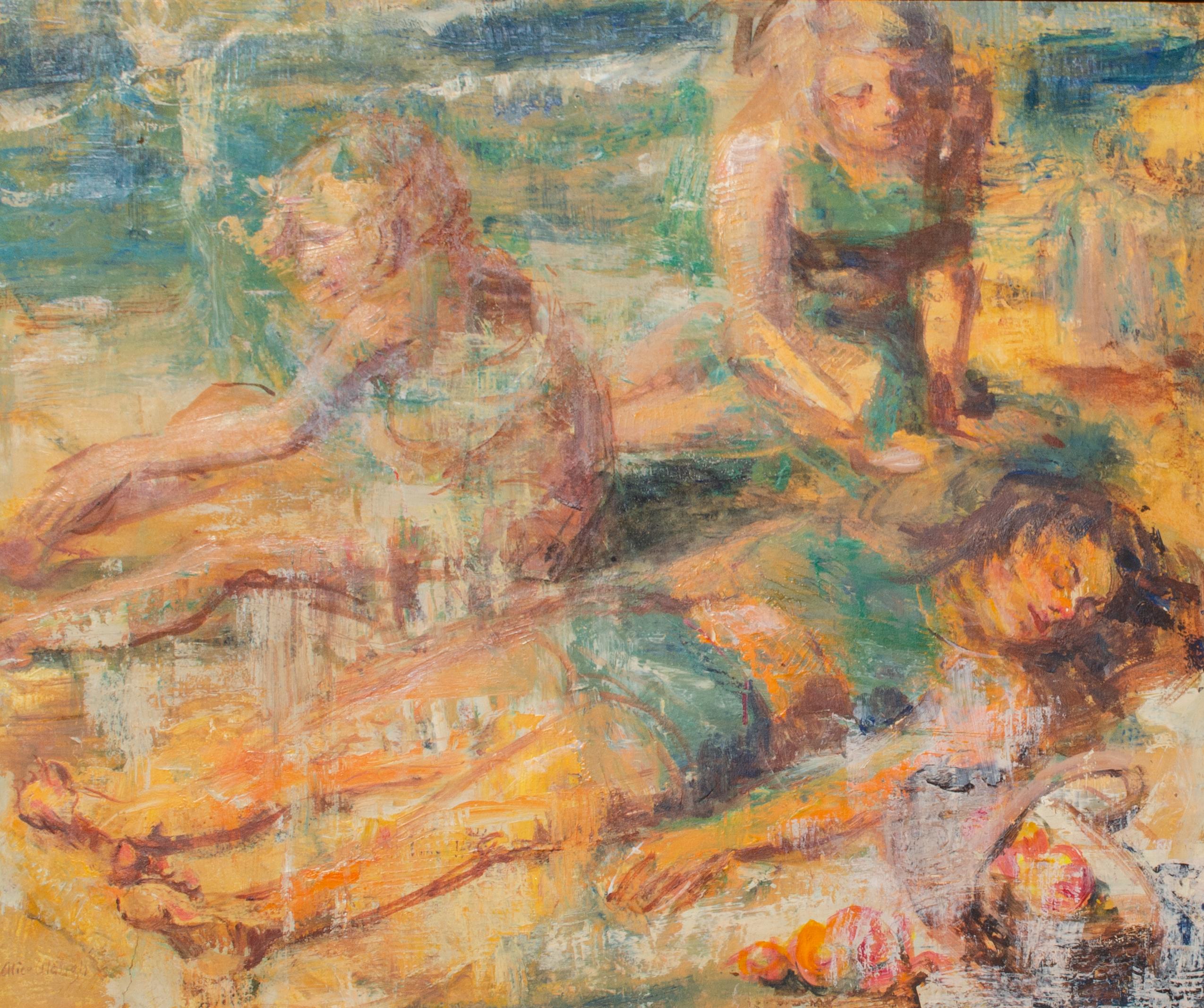 Modernist Portrait of 3 Girls on A Beach by Alice Waugh