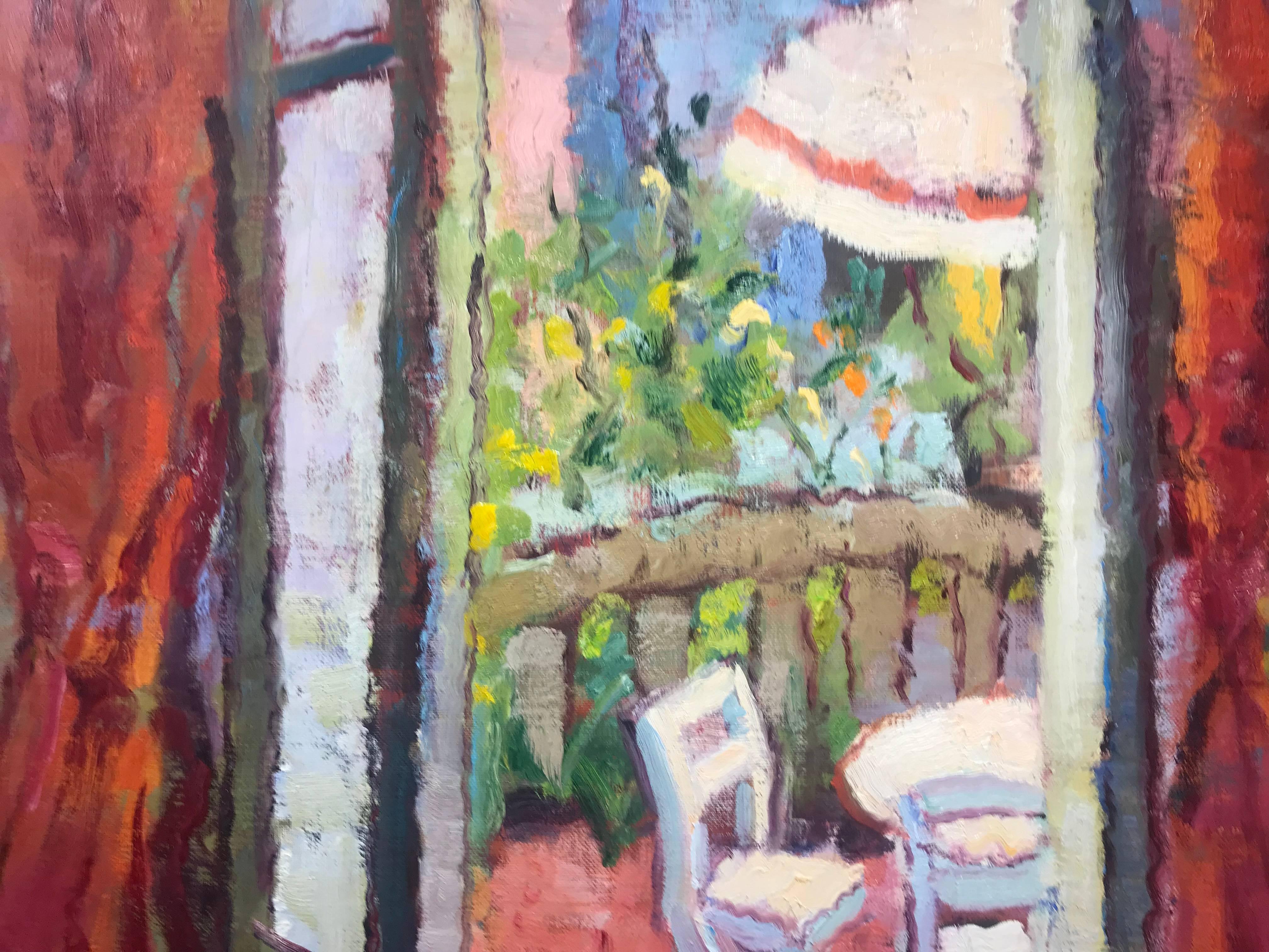 Une Postcard of Coco's Terrace, Post-Impressionist Oil on Canvas Painting 1