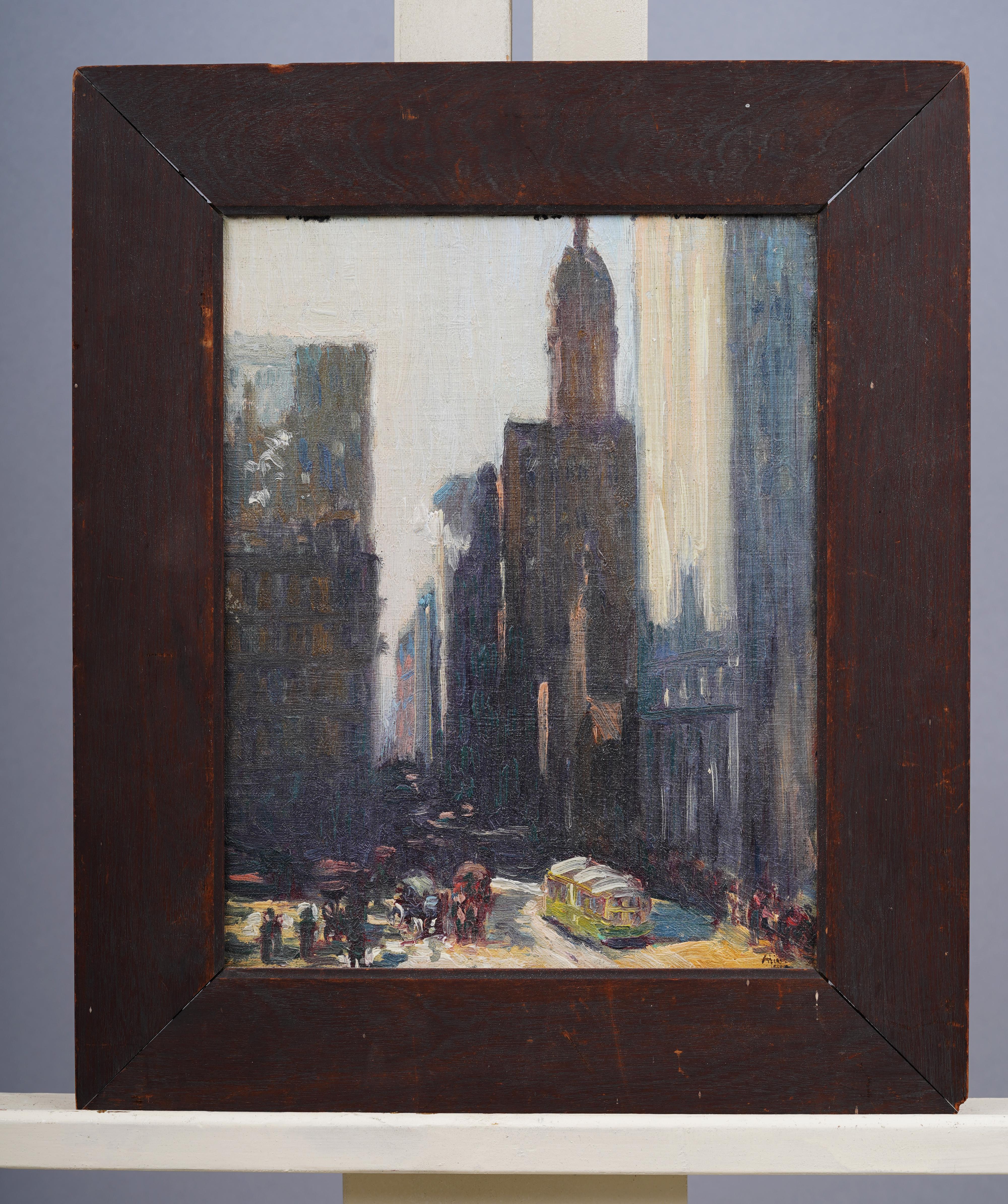 Antique American Early Female Impressionist New York City Street Scene Painting - Black Abstract Painting by Alice Y. Hirsh 