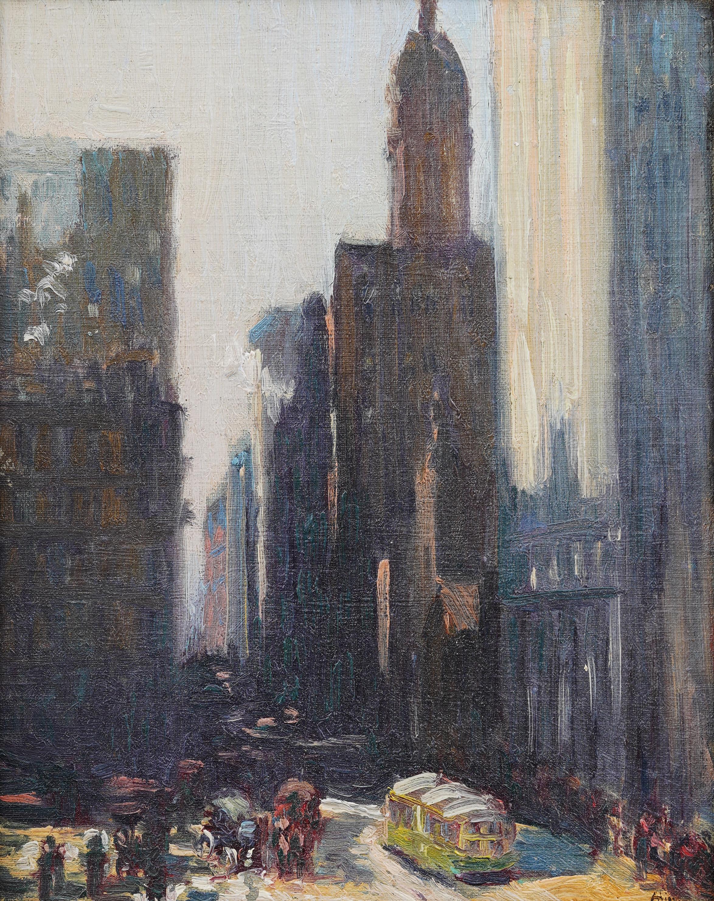 Antique American Early Female Impressionist New York City Street Scene Painting For Sale 1