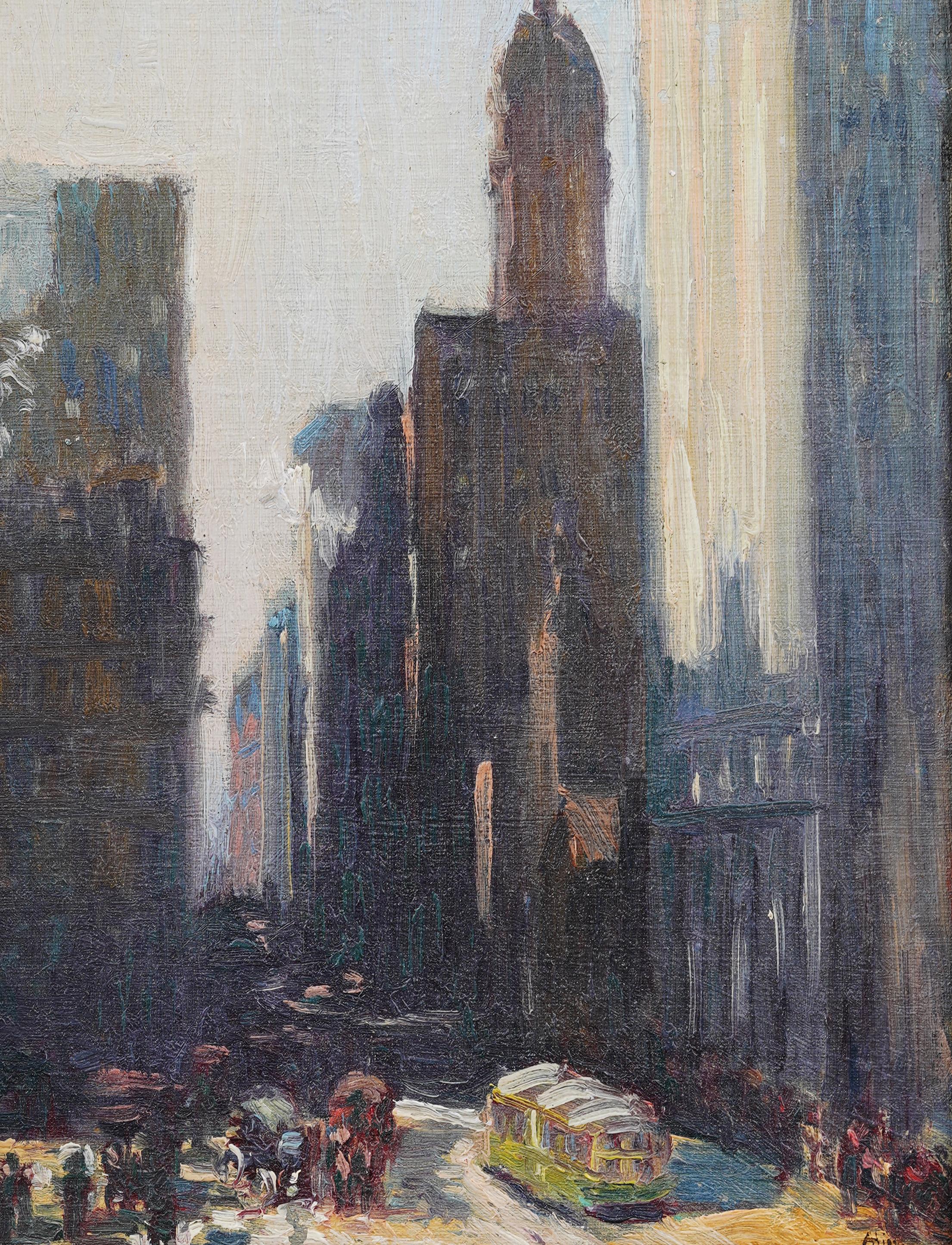 Antique American Early Female Impressionist New York City Street Scene Painting For Sale 2
