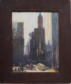 Antico dipinto impressionista americano di New York City, prima donna, scena di strada