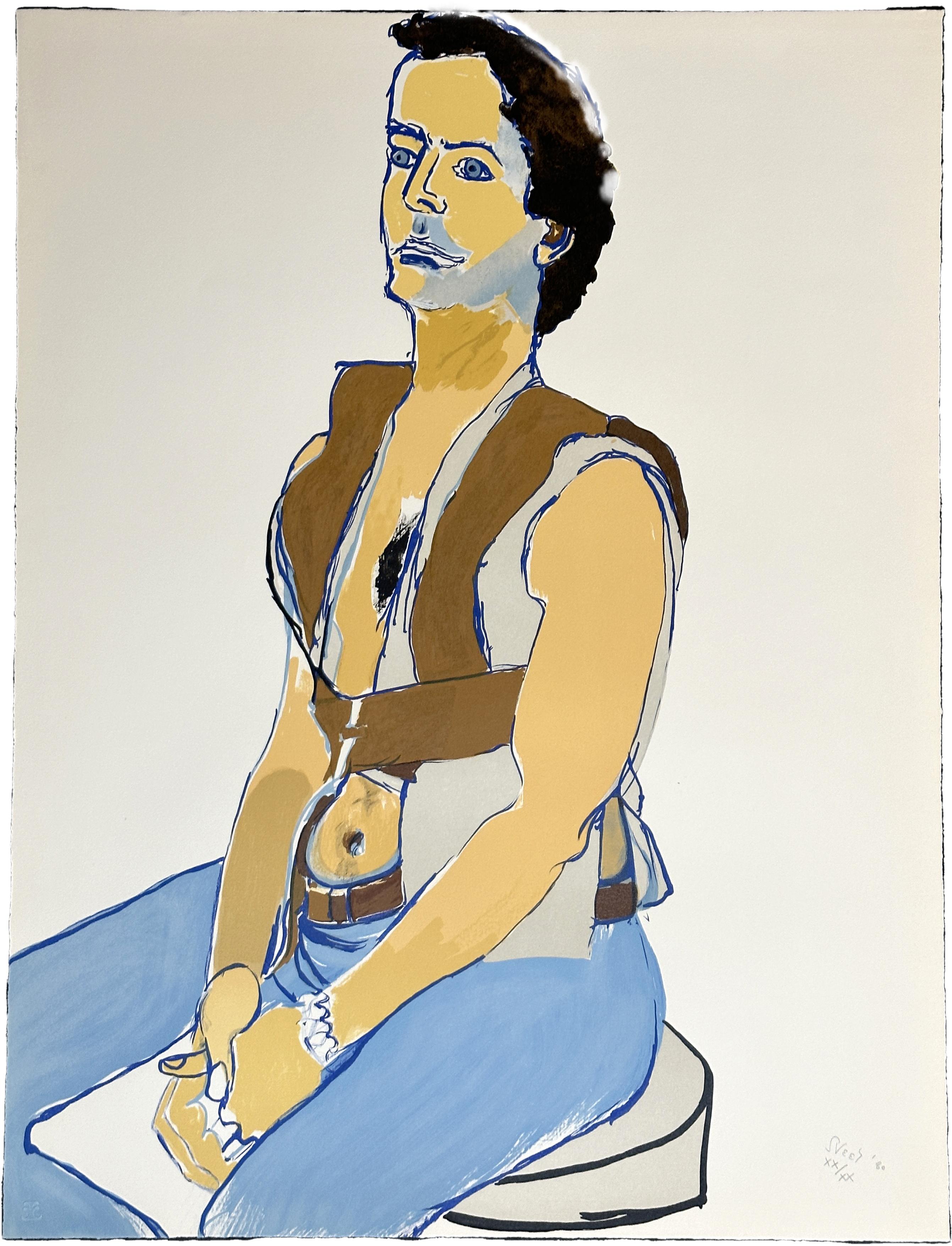 Alice Neel Portrait Print - Man in a harness 1980