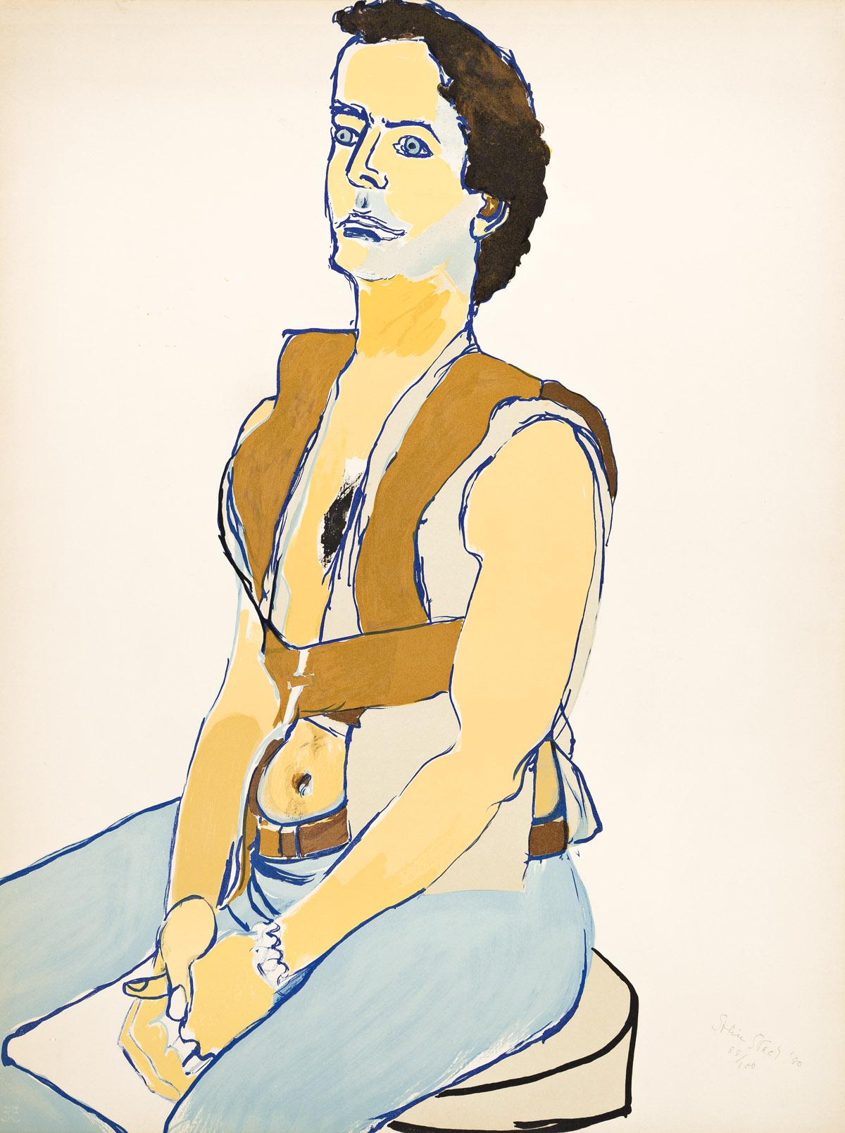 Alice Neel Figurative Print - Man in a Harness