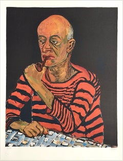 PORTRAIT OF JOHN ROTHSCHILD Signed Lithograph 1980, Expressionist Style