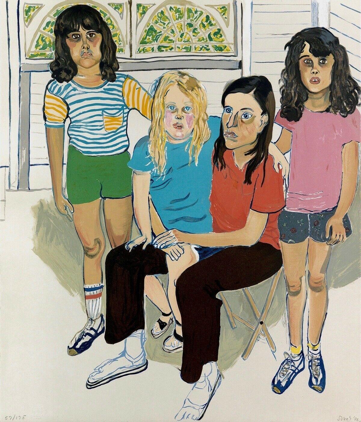 Artist: Alice Neel (1900-1984)
Title: The Family
Year: 1982
Medium: Lithograph on Arches paper
Edition: 57/175, plus proofs
Size: 31.25 x 27 inches
Condition: Excellent
Inscription: Signed and numbered by the artist.
Notes:  Published by Eleanor