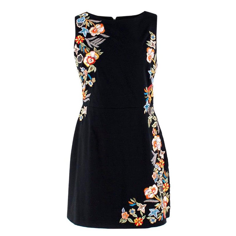 Alice+Olivia Black Embroidered Floral Dress 6 (UK) For Sale at 1stdibs
