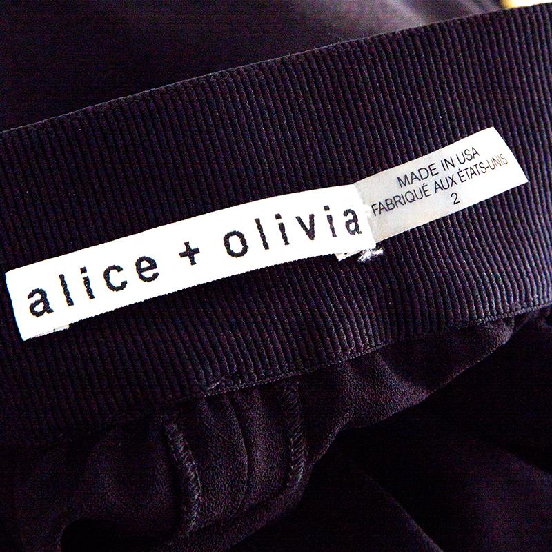 Alice+Olivia Black Sequined Side Stripe Detail Linda Wide Leg Pants XS 1