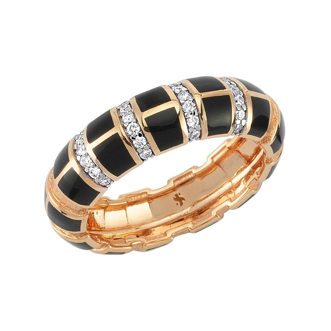 Ring von Alicha aus 14 Karat Roségold mit schwarzer Emaille und Diamant im Angebot