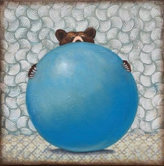 El mundo entero VII de Alicia Armstrong, Oso con pelota Óleo sobre lienzo, enmarcado
