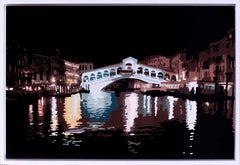 Zeitgenössisches Gemälde der Rialtobrücke, Venedig bei Nacht, von Alicia Dubnyckyj