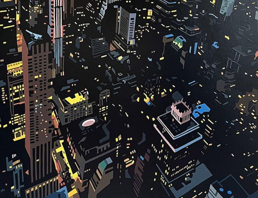 Original artwork, mixed media on board.

Alicia paints with the most incredible amount of detail. Each block of colour meticulously added to create enigmatic cityscapes.

Stunning cityscape of the Chrysler at night

Painted on a large wooden panel,