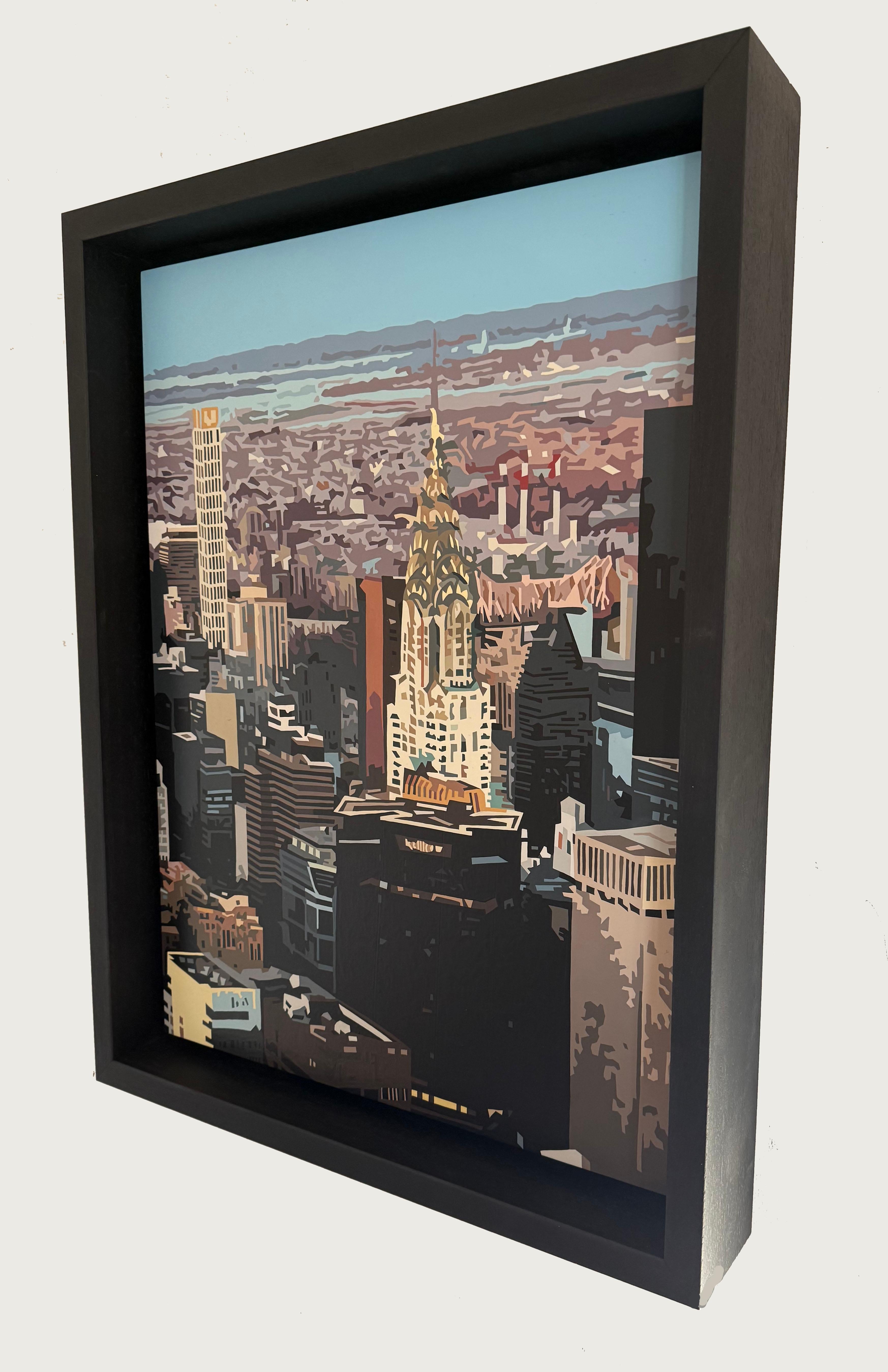 Chrysler XXX, peinture originale, paysage, contemporain, paysage urbain - Noir Landscape Painting par Alicia Dubnyckyj