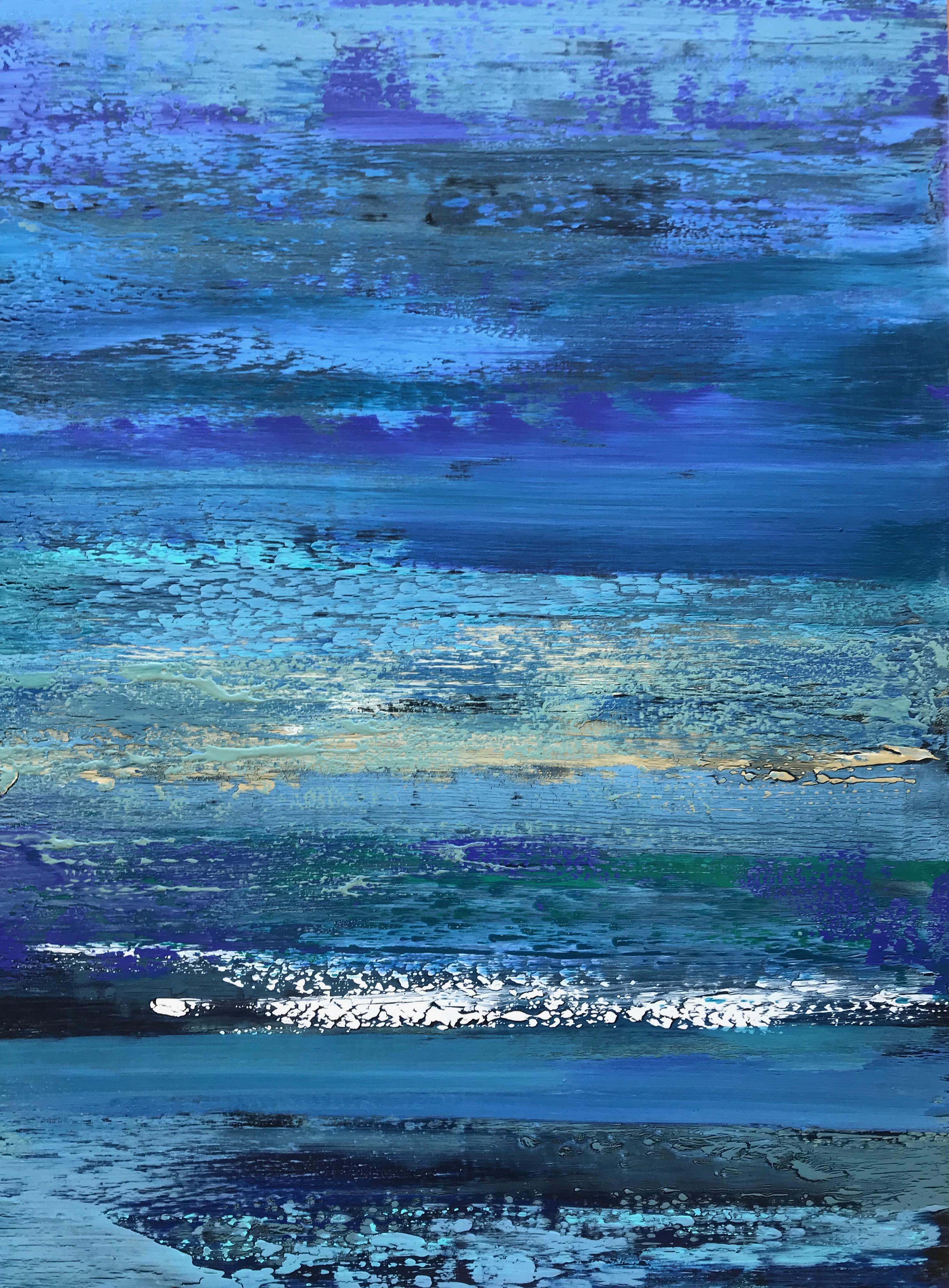 <p>Artist Comments<br />Alicia describes this vivid abstraction as a body of water in the shimmering light of the moon. Blues, turquoise and green layer and blend on the surface of the canvas, mimicking the complexity of rippling water. Alicia Dunn