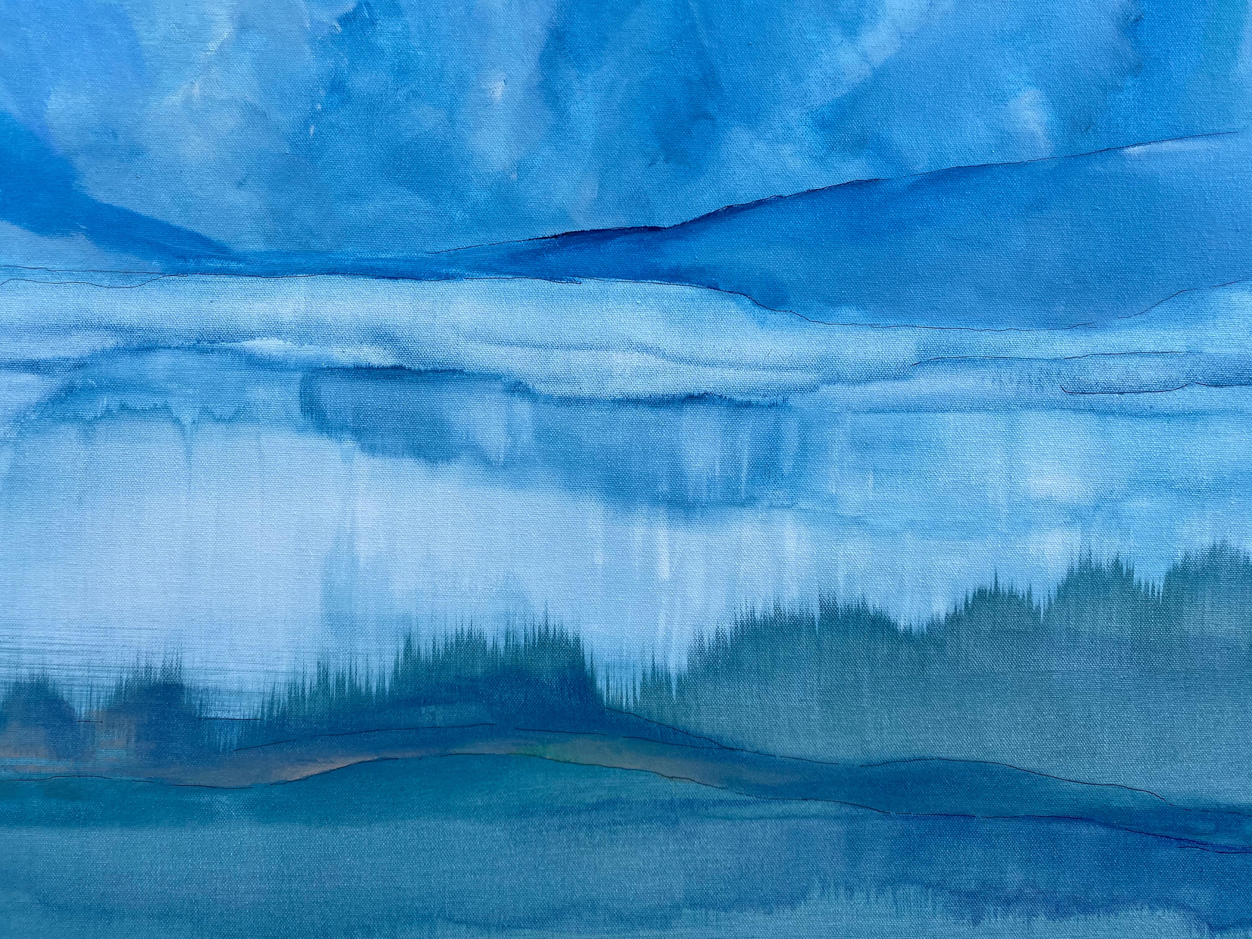 <p>Artist Comments<br>Artist Alicia Dunn depicts a striking abstract landscape inspired by icy western mountain mornings. Electrifying blue hues diffuse into a mysterious suggestion of panoramic scenery. Subtle representational elements develop
