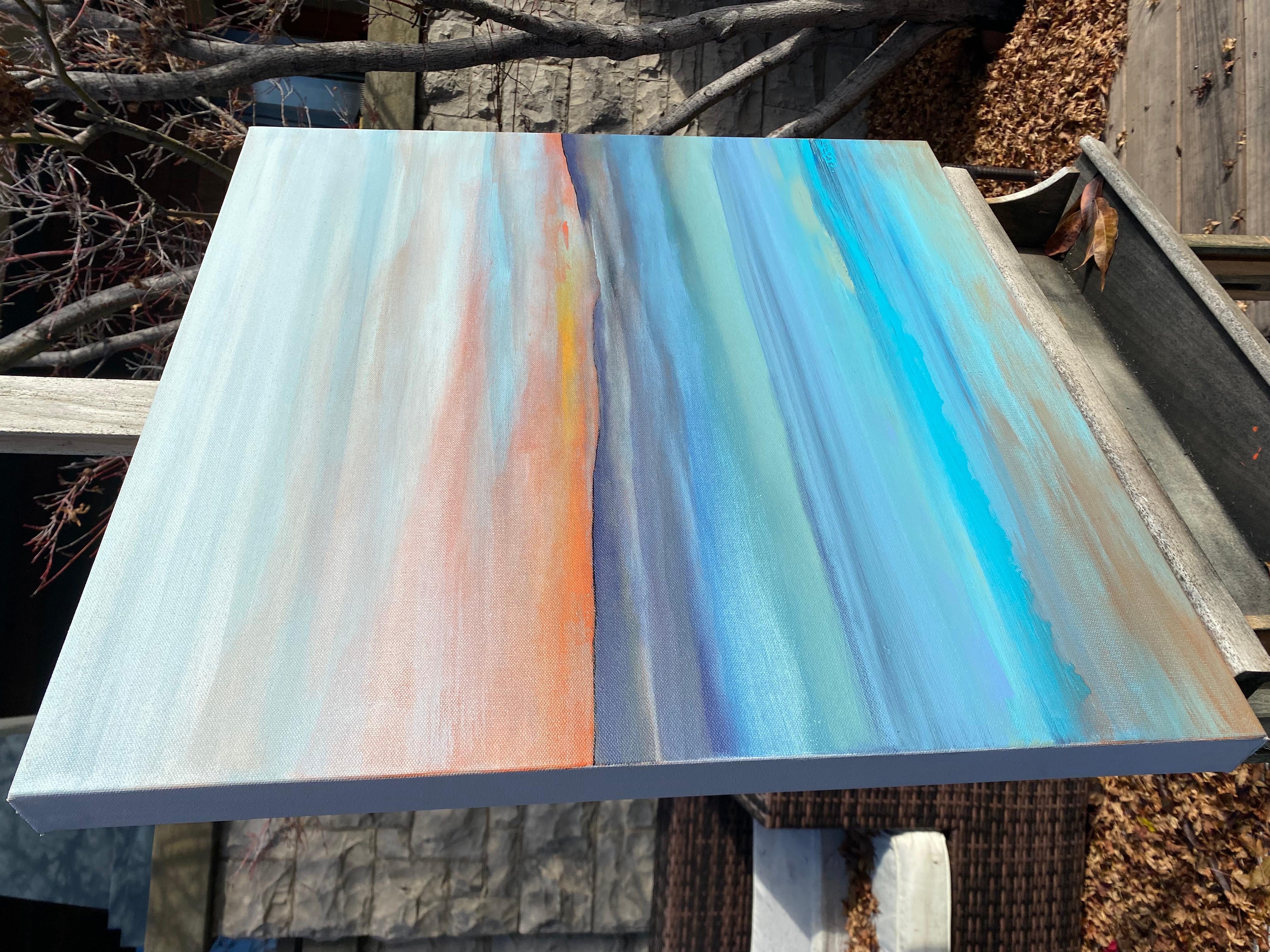 <p>Artist Comments<br>Turquoise waves meander along the still ocean in artist Alicia Dunn's abstract landscape. She pictures the dayâ€™s end as a hint of light glows over the rim of the gossamer clouds. A vibrant ode to nature and its abundant
