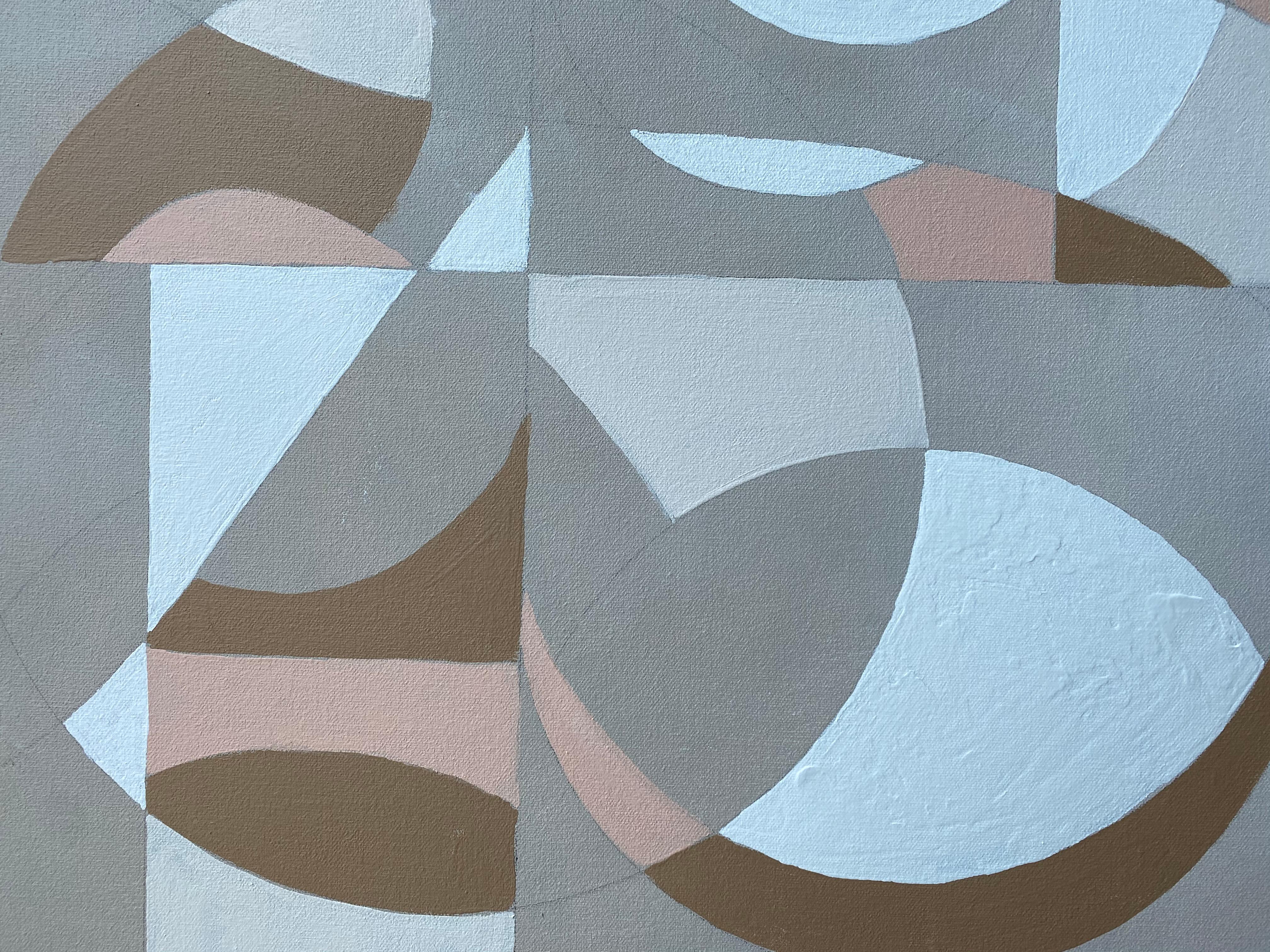 <p>Artist Comments<br />In this modern abstraction, artist Alicia Dunn interweaves subdued colors of white, beige, pink, and tan. By establishing interlacing blocks of neutral color, a grid-like pattern emerges among the flowing circles and curved