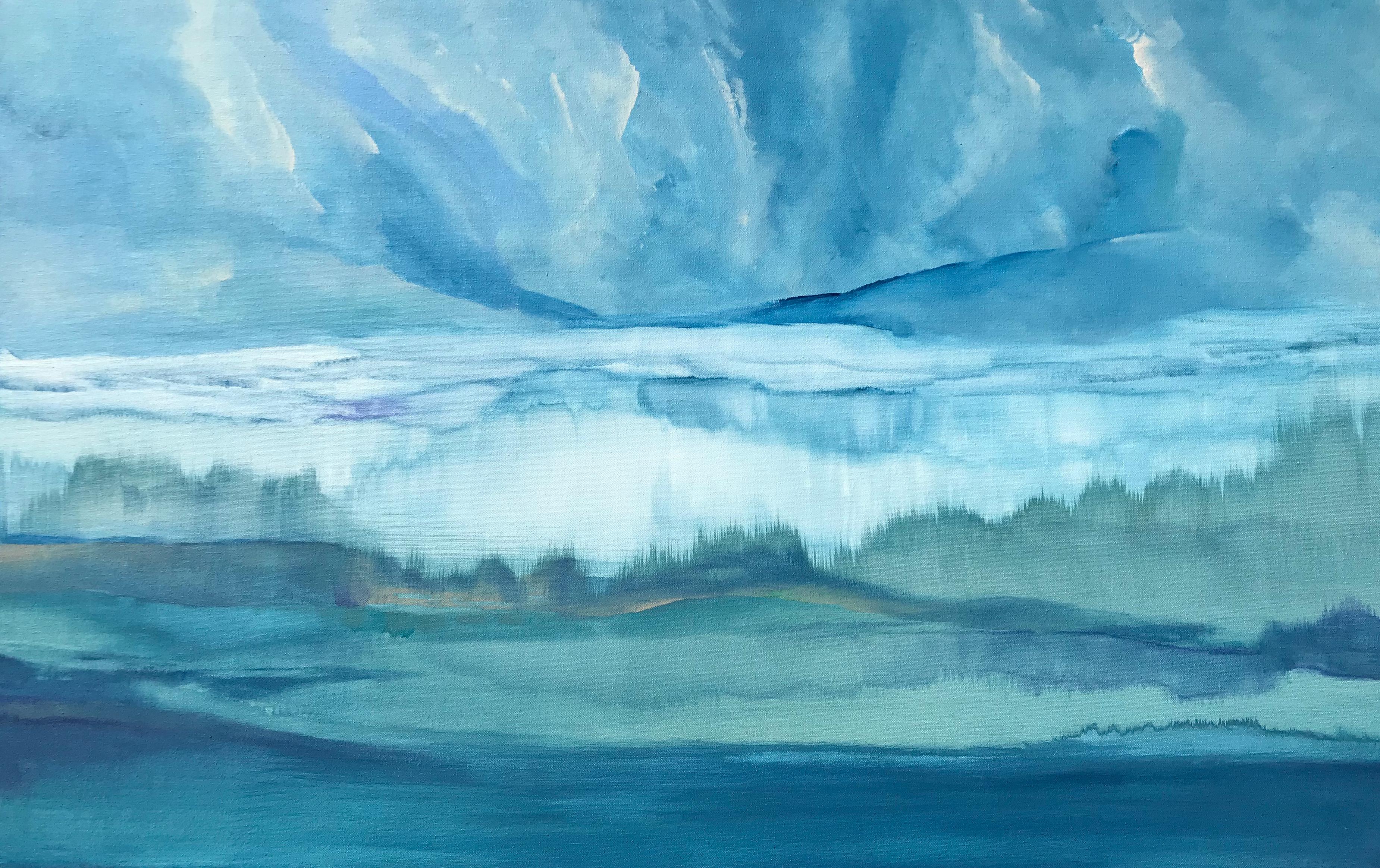 <p>Artist Comments<br />A cool, misty abstract landscape, hinting at trees, rolling hills and a cloudy sky overhead. Layers of blues and green wash across the canvas to set the mood. Alicia describes this scene as being from a dream. She draws from