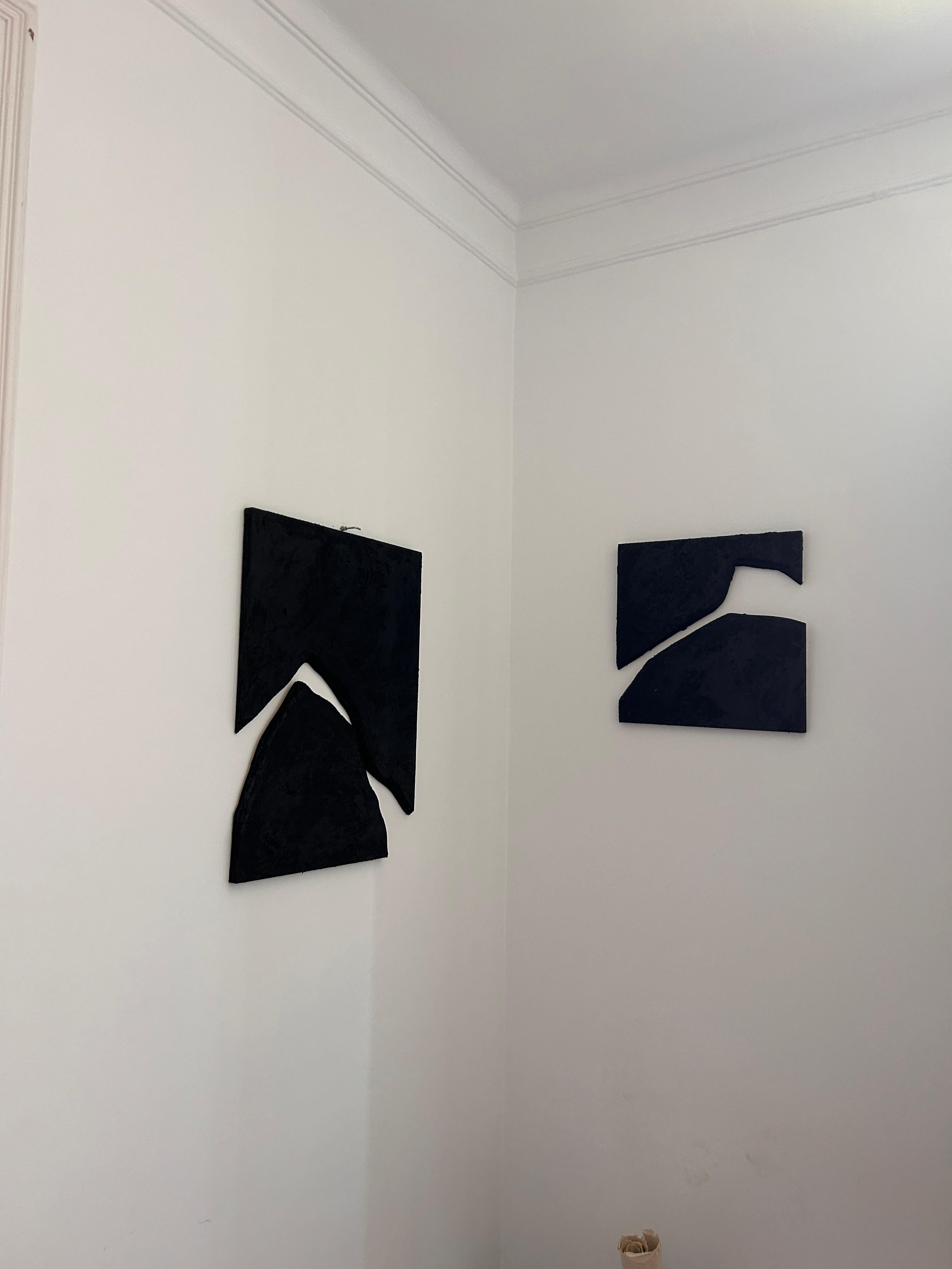 ABSTRACT Artwork Black Dark Wood Panels by Spanish Alicia Gimeno Black For Sale 4