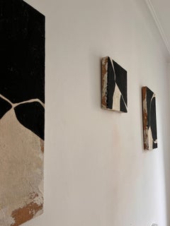 Œuvre d'art abstraite Triptyque lignes noires et foncées, Alicia Gimeno 2024, Espagnole